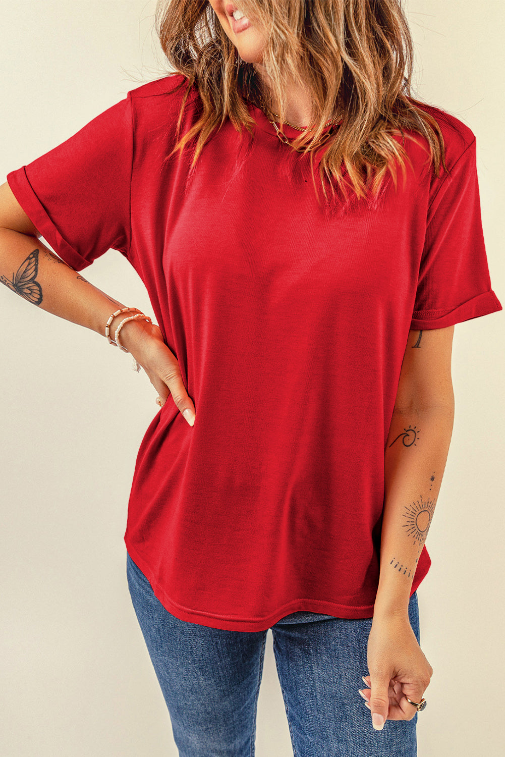 Light Blue Bright Casual Plain Crew Neck Tee