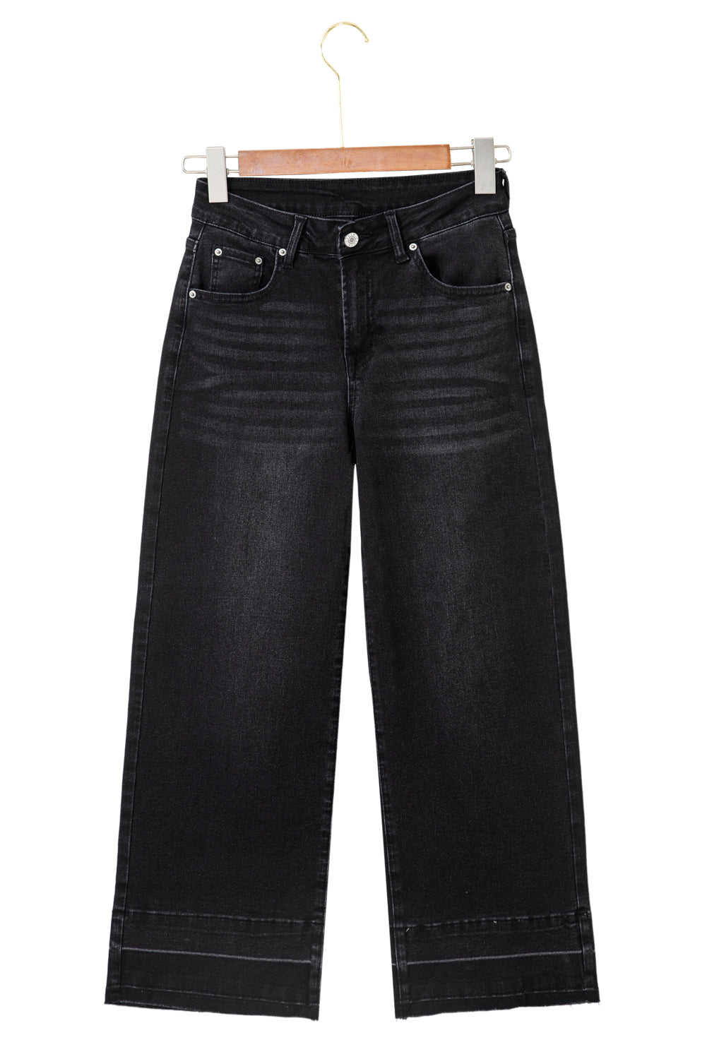 Dusk Blue Raw Hem Straight Leg Loose High Waist Jeans