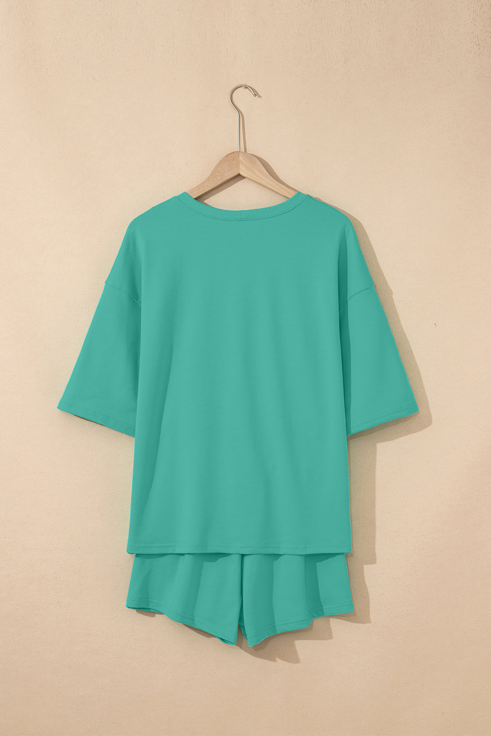 Bonbon Solid Loose V Neck Half Sleeve Tee and Shorts