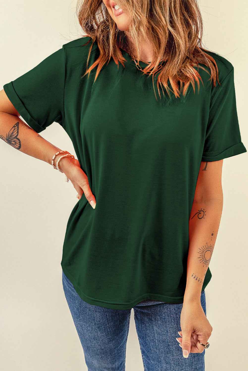 Light Blue Bright Casual Plain Crew Neck Tee