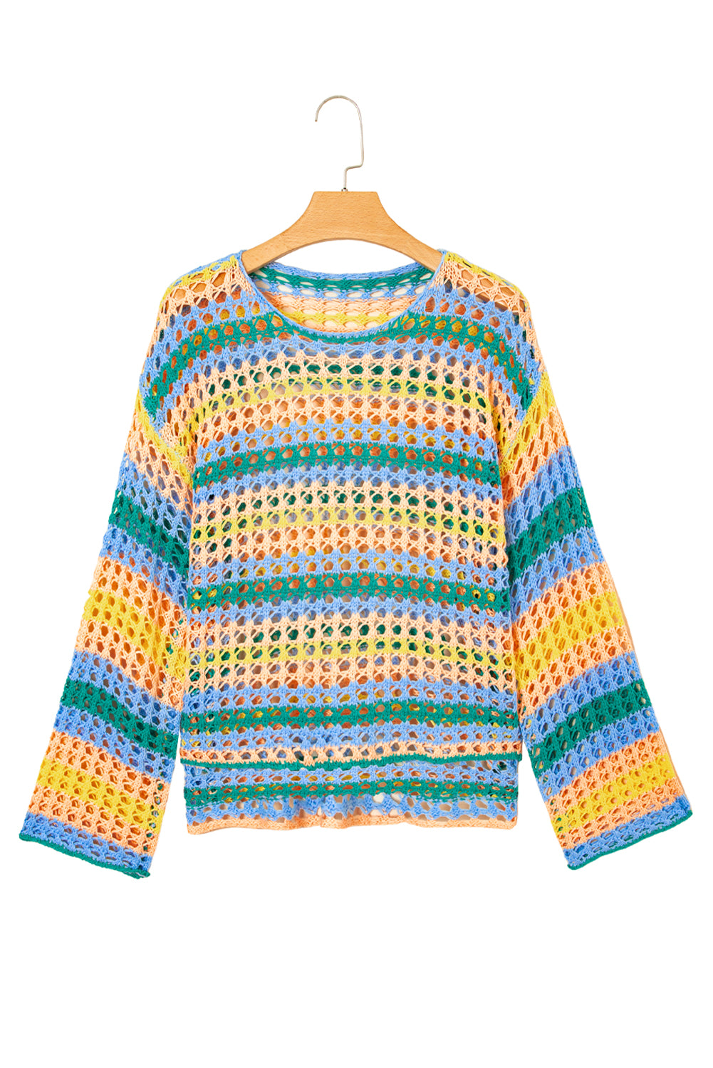 Beau Blue Multi Stripe Open Knit Sweater Beach Cover Up