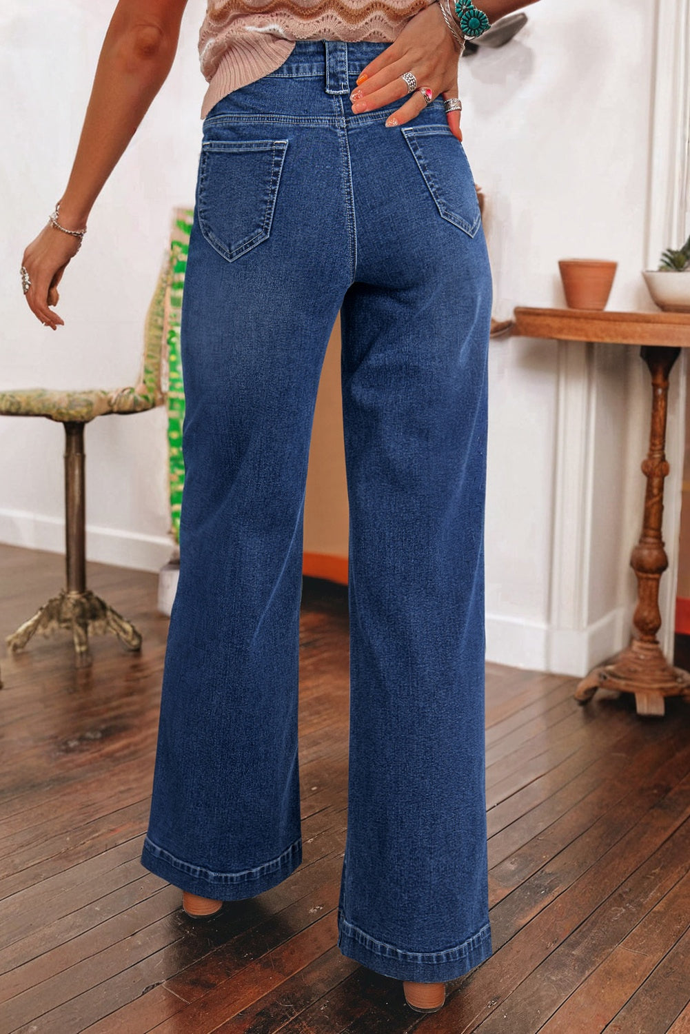 Black Wide Leg Pocketed High Waist Jeans