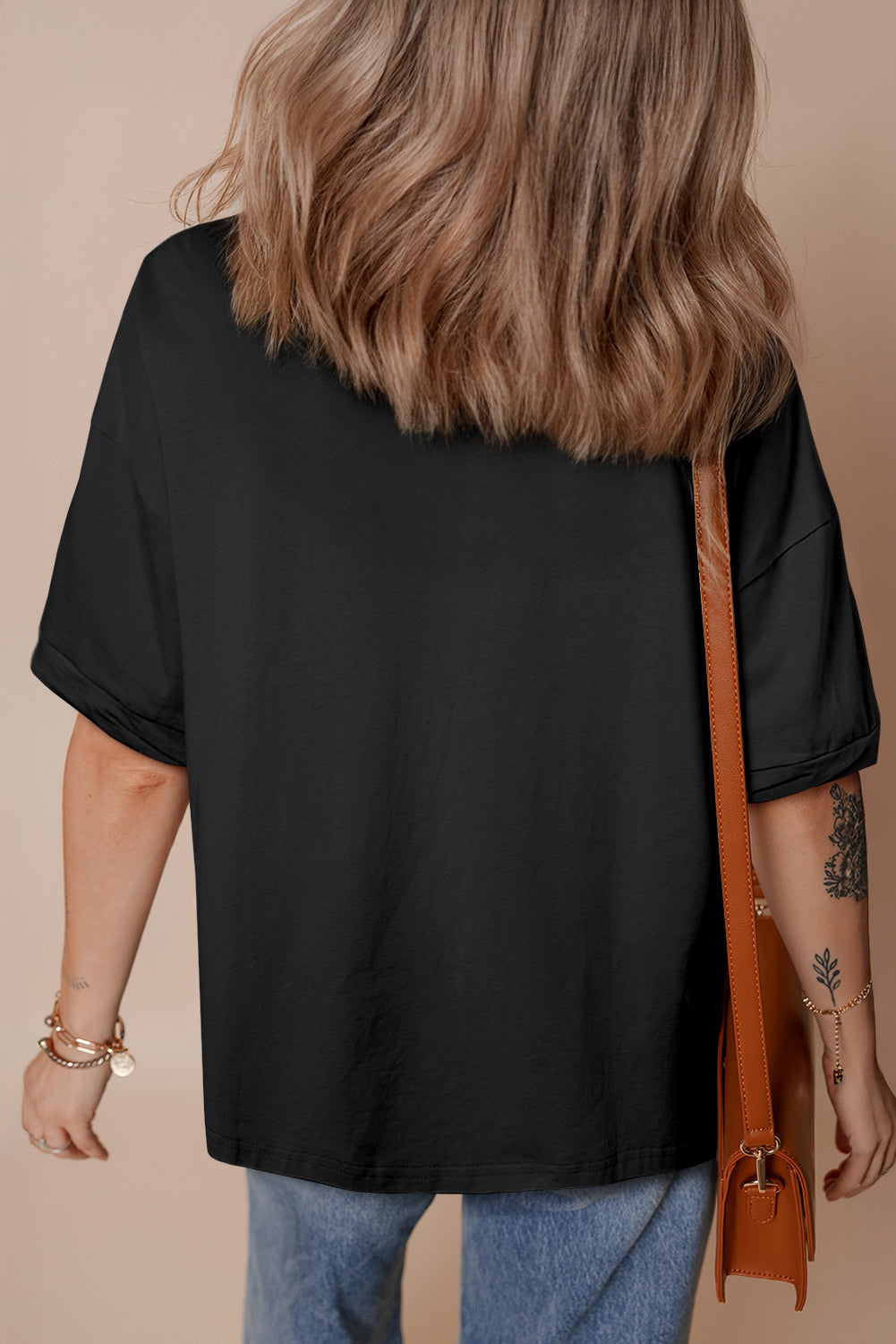 Myosotis Loose Half Sleeve Hi Low Hem T Shirt