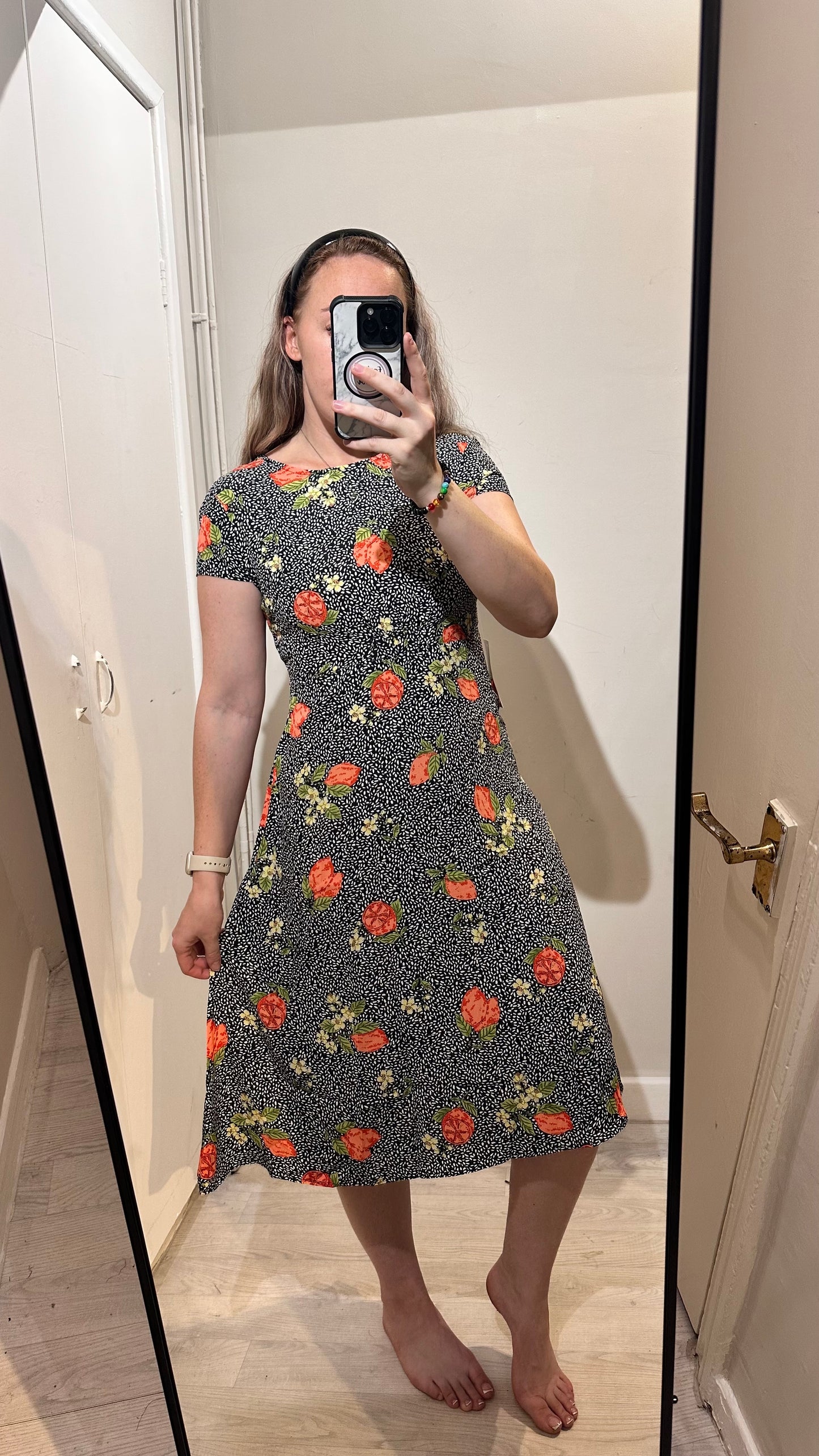 1367 - BLACK AND WHITE FLORAL MIDI DRESS