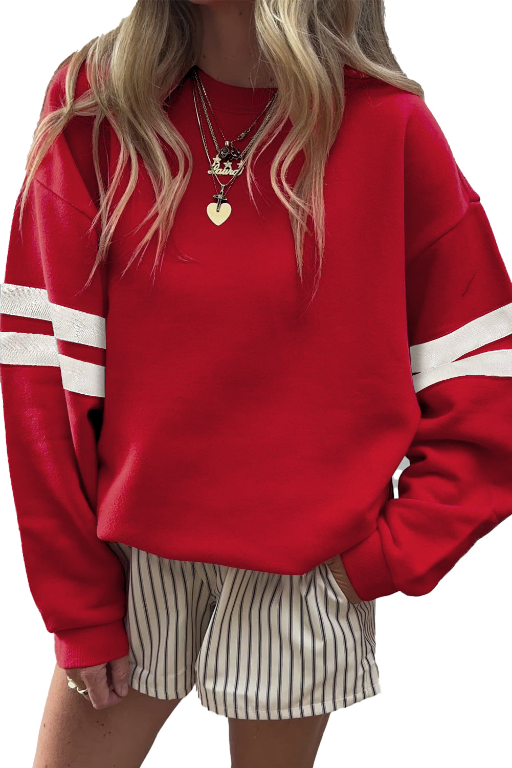 Black Varsity Striped Detail Drop Shoulder Oversized Sweatshirt