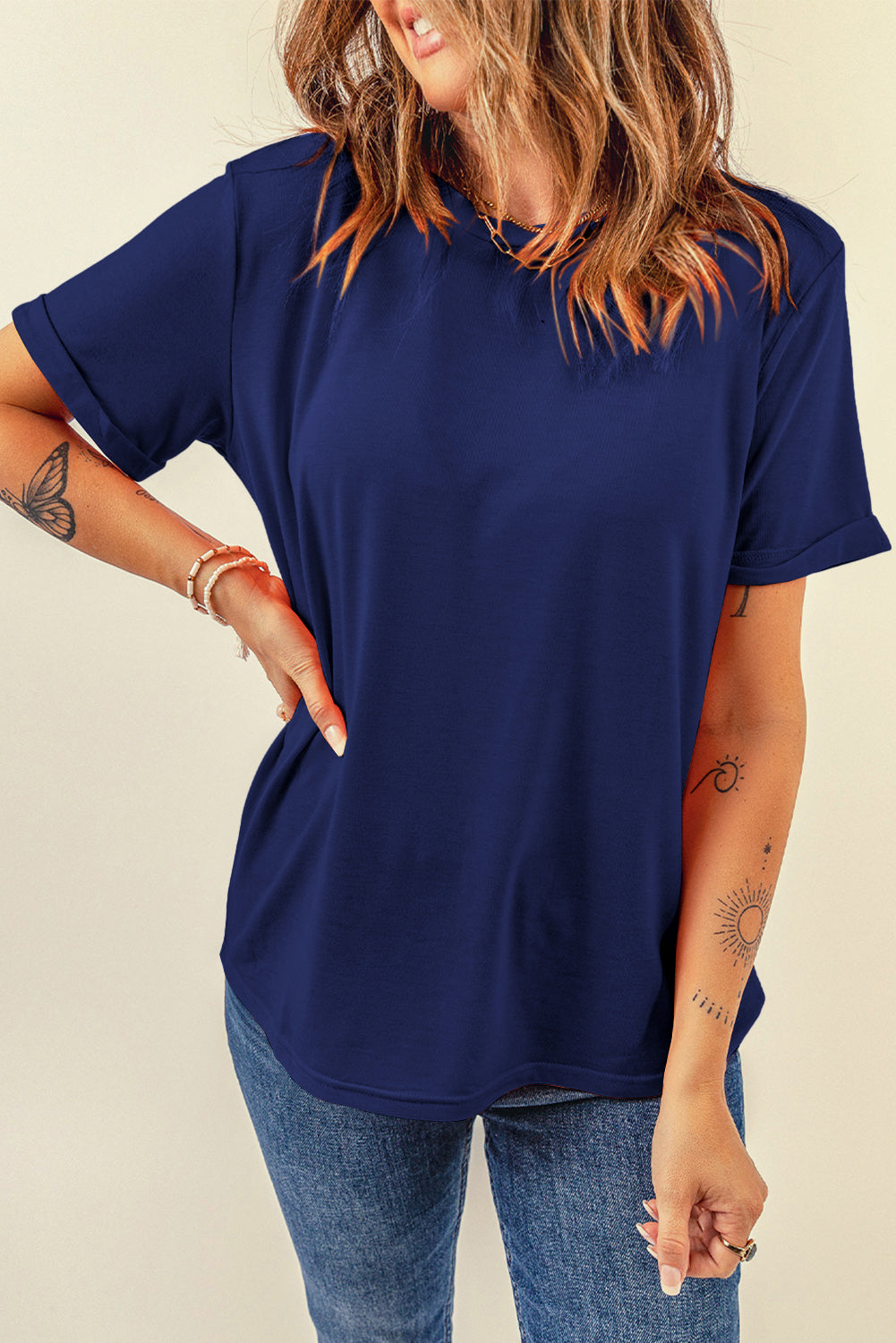 Light Blue Bright Casual Plain Crew Neck Tee