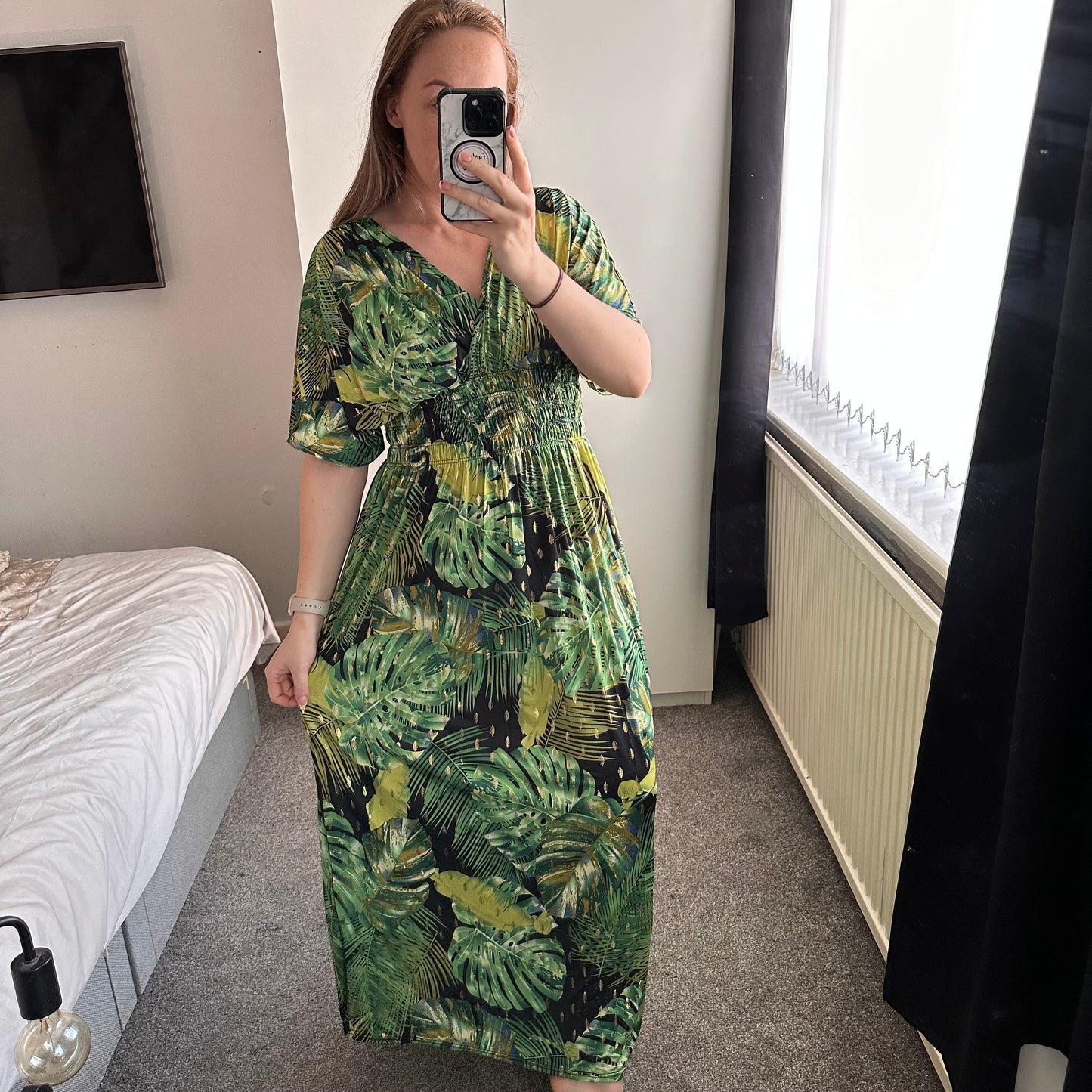 1554 - LEAF PATTERN BATWING MAGIC MAXI DRESS