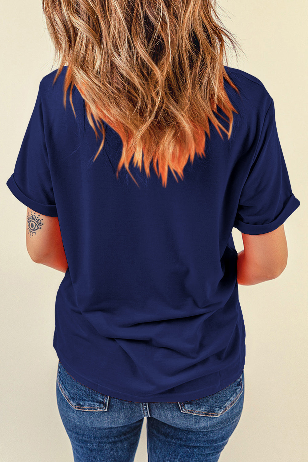 Light Blue Bright Casual Plain Crew Neck Tee
