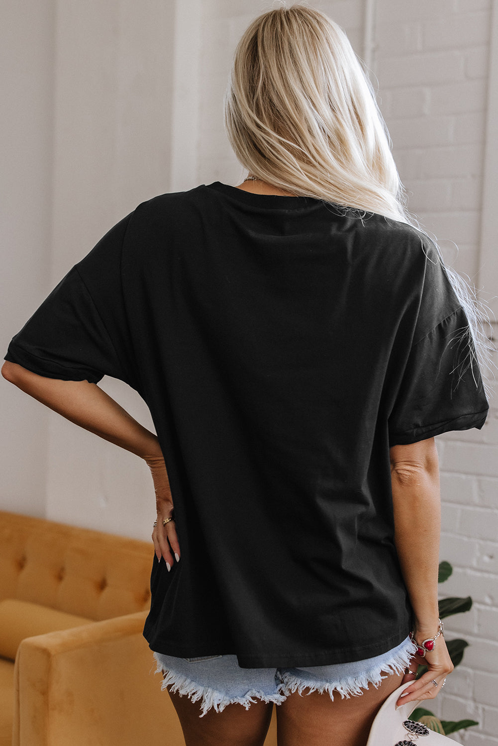 Myosotis Loose Half Sleeve Hi Low Hem T Shirt