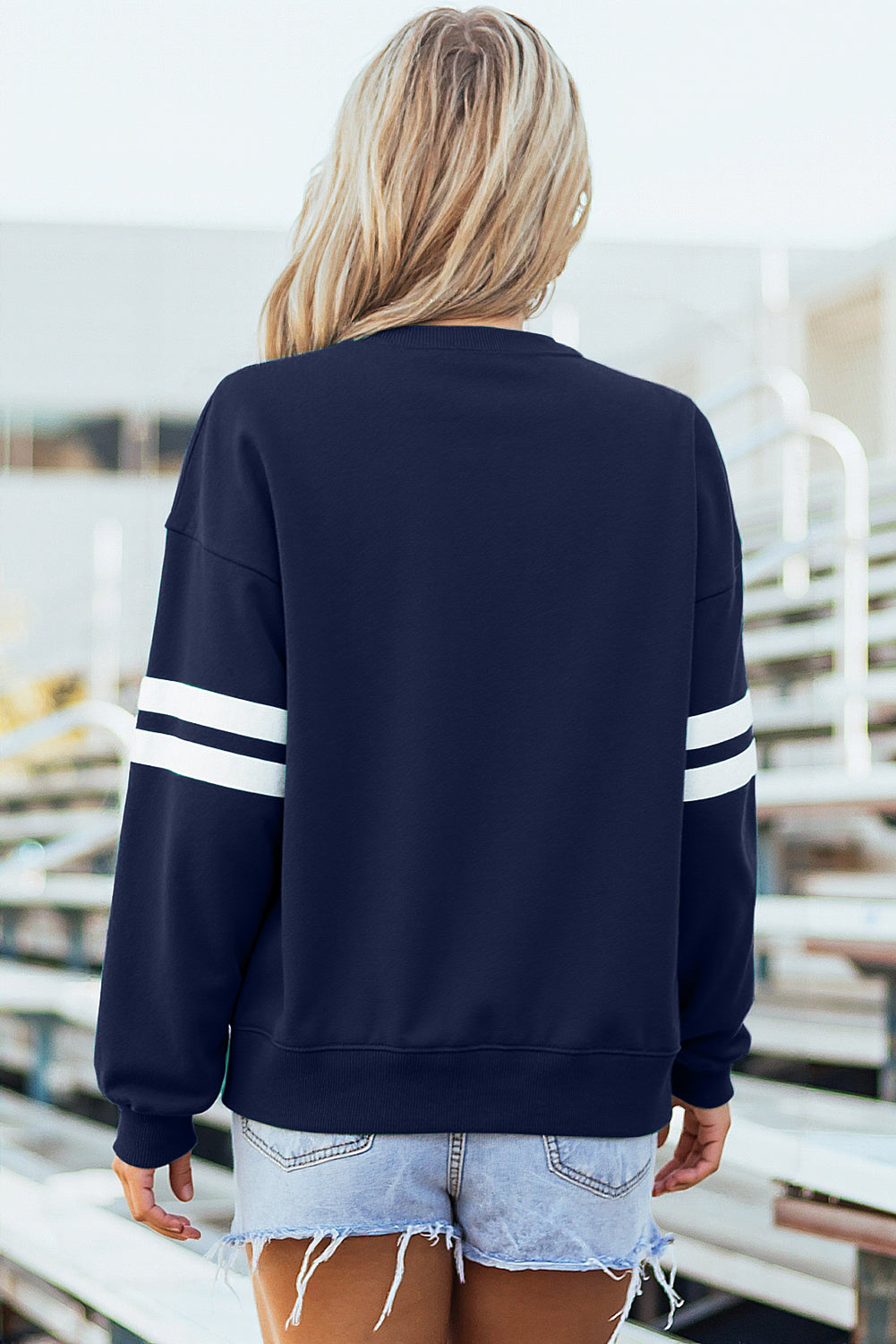 Tillandsia Purple Varsity Striped Detail Drop Shoulder Oversized Sweatshirt