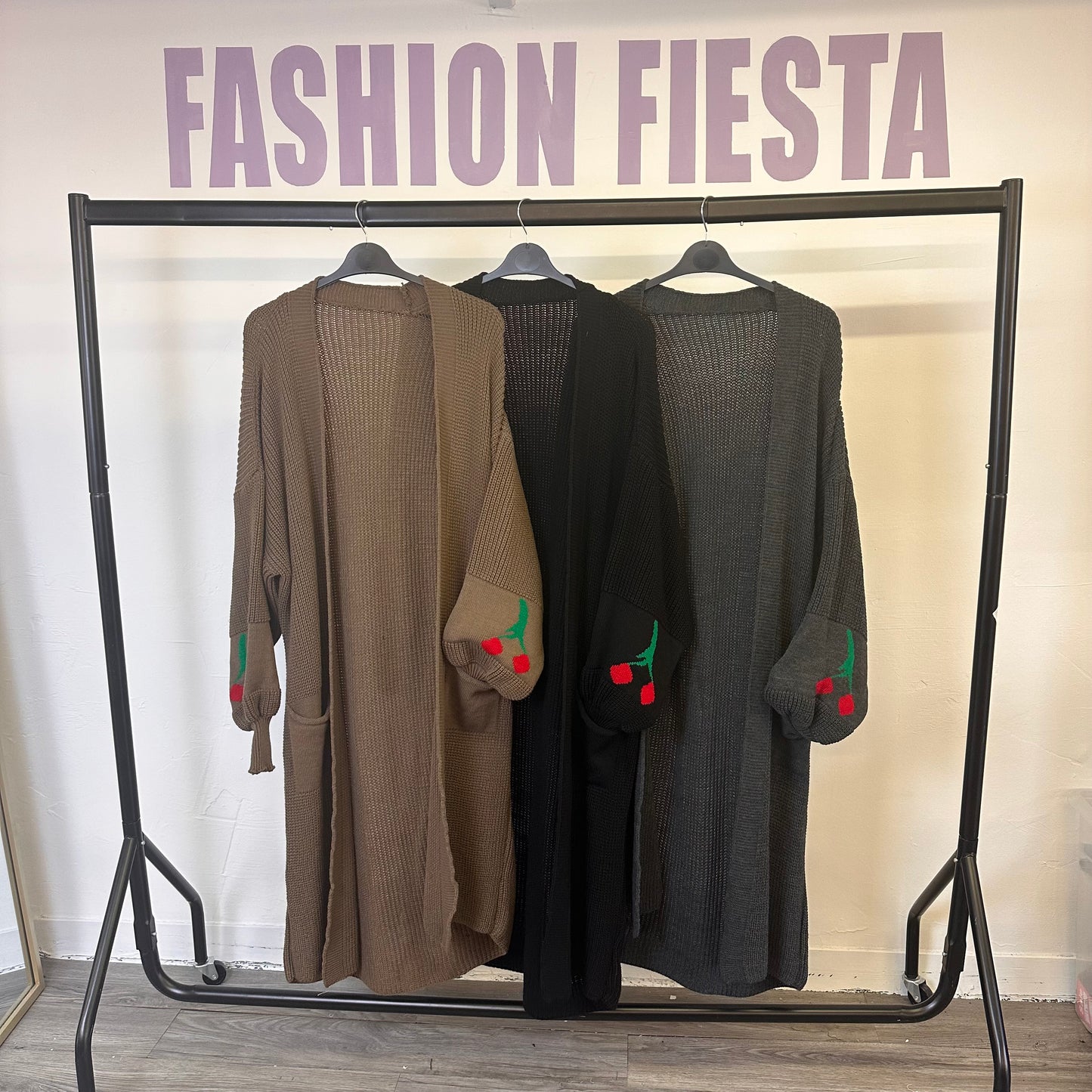 1821 - Long Balloon Sleeve Cherry Detail Cardigan