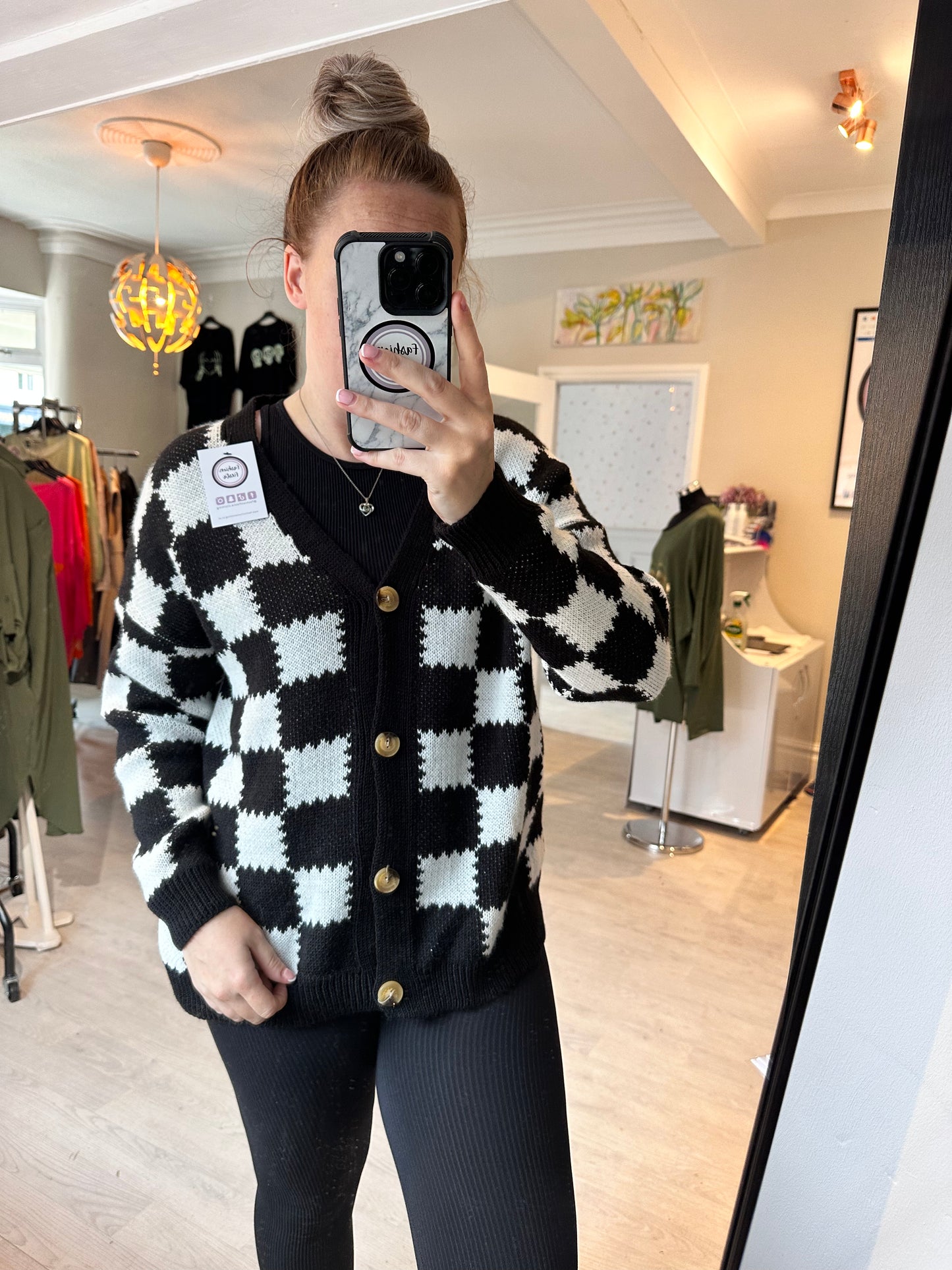 1377 - CHECKED BUTTON CARDIGAN