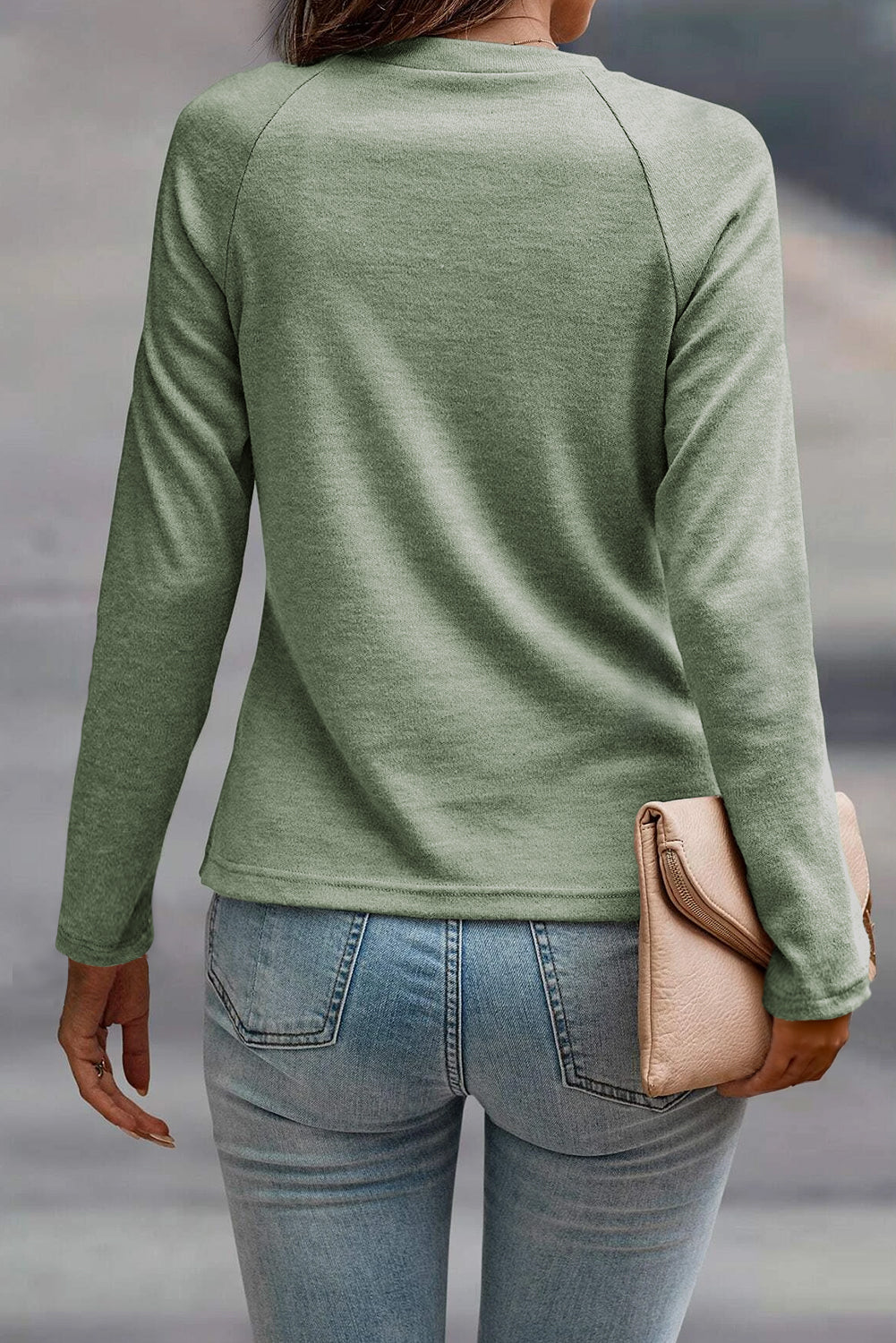 White Solid Color Seam Detail Raglan Long Sleeve Top