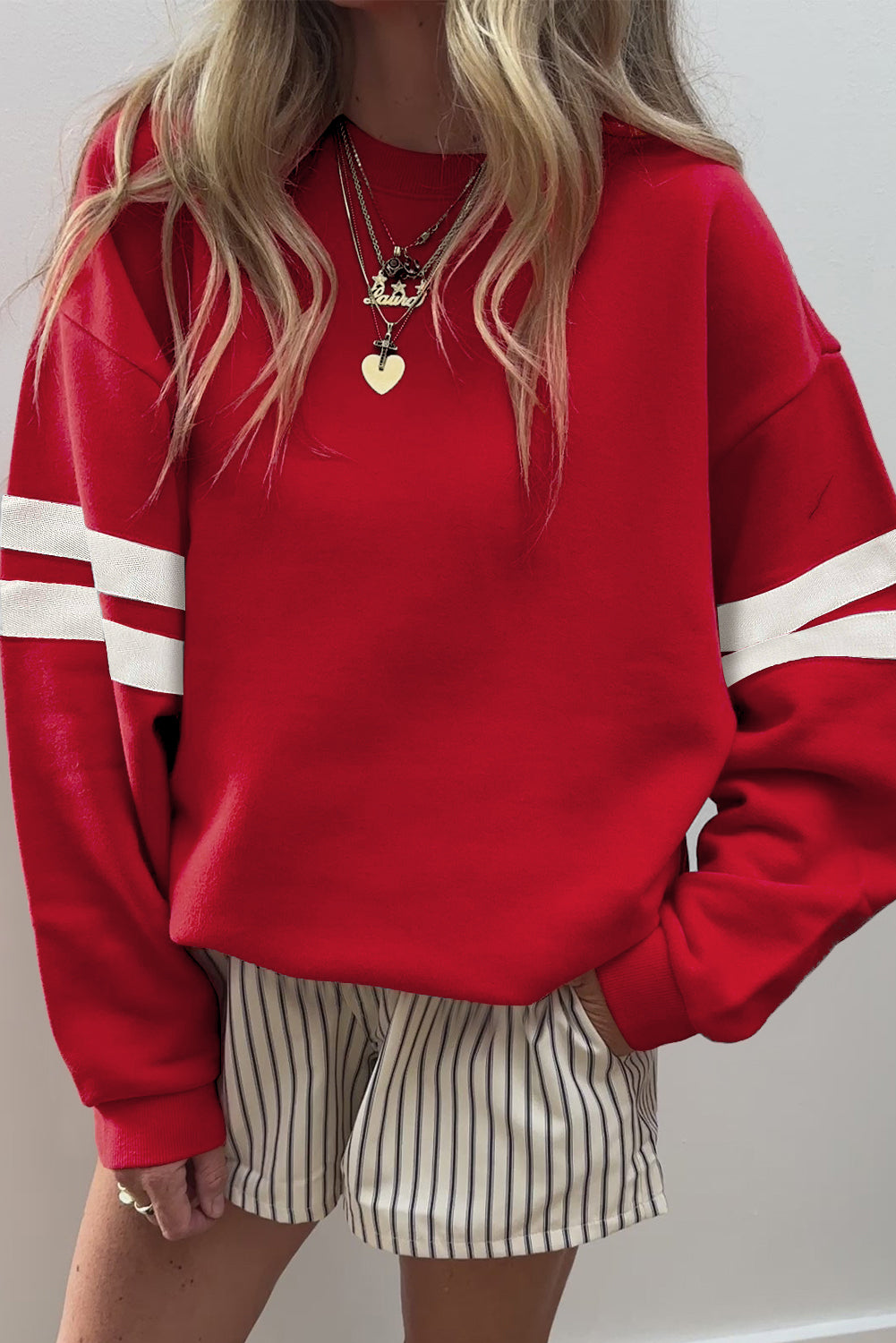 Black Varsity Striped Detail Drop Shoulder Oversized Sweatshirt