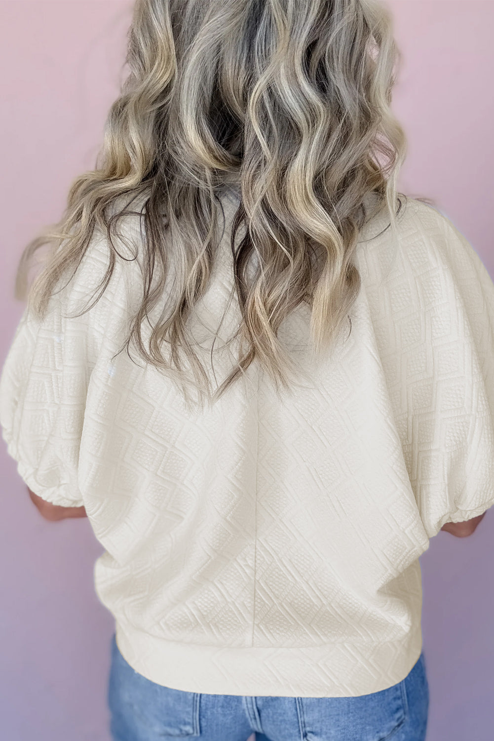 Beige Plus Size Rhombus Texture Contrast Striped Collar Baggy Sweatshirt