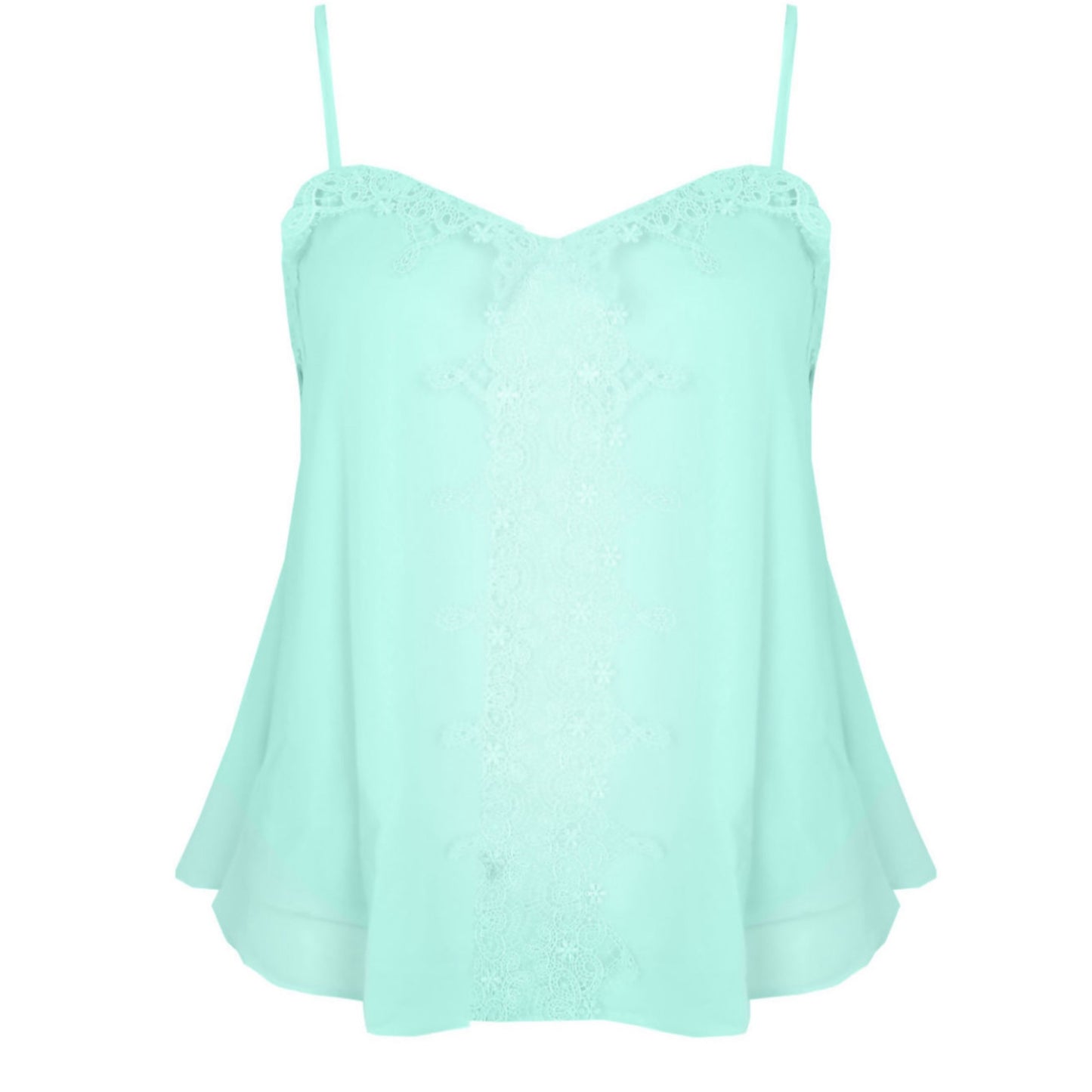 1691 - Mint Lace Trim Strappy Cami Top
