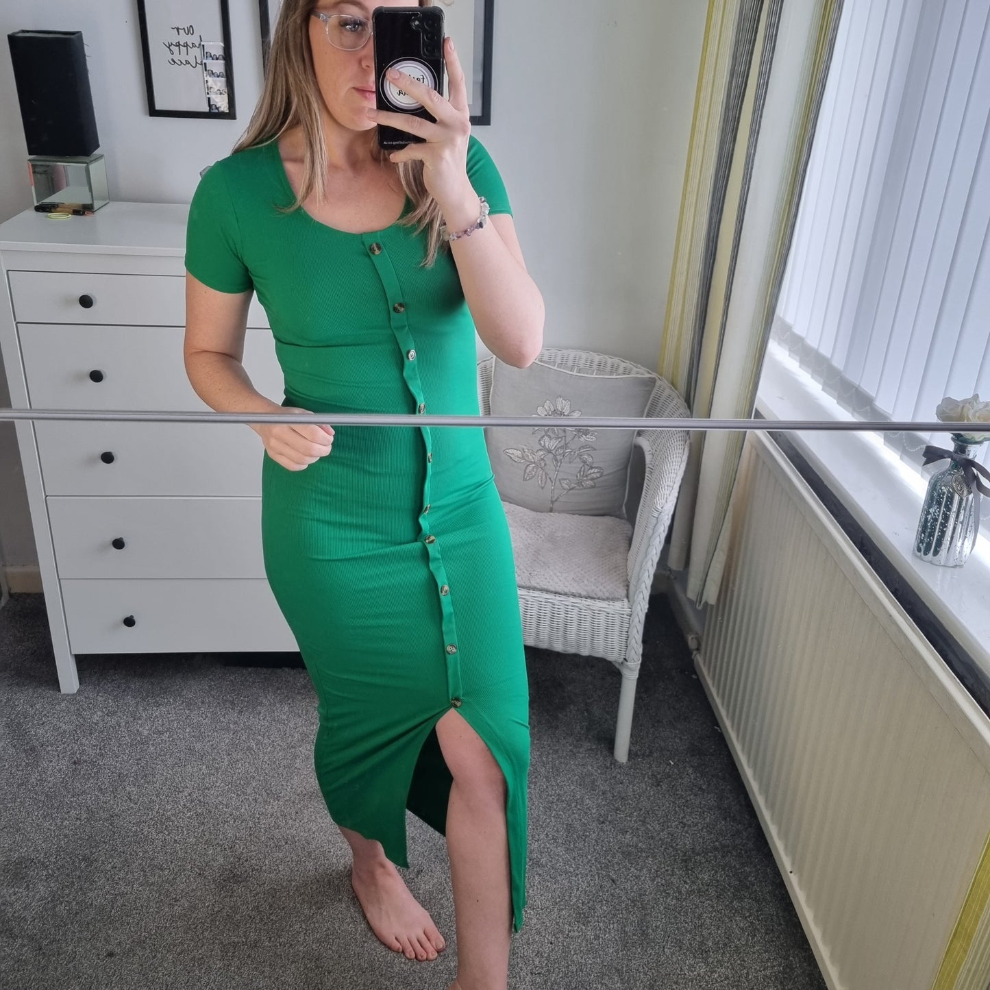 1204 - Ribbed Fitted Short Sleeve Maxi Dress