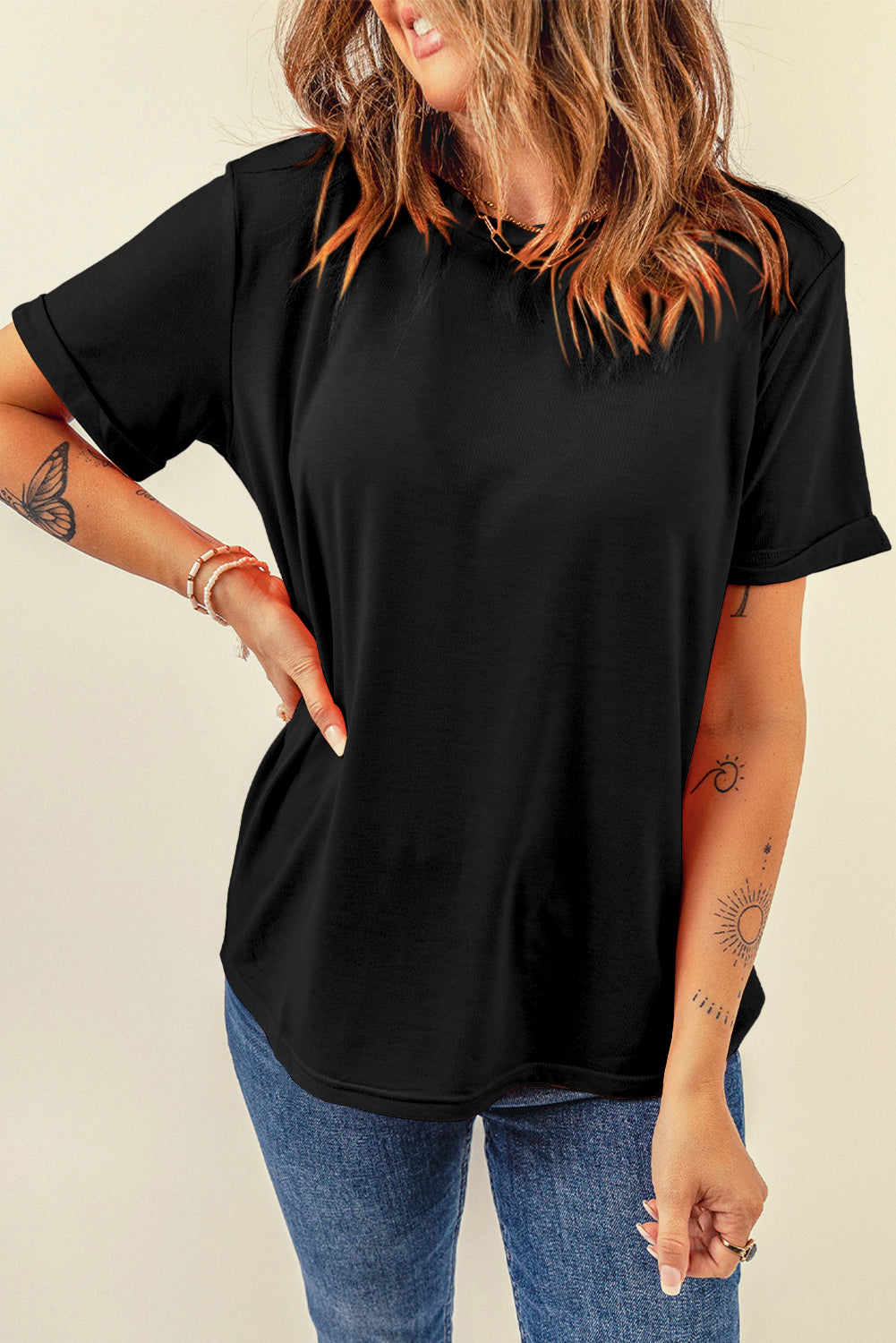 Light Blue Bright Casual Plain Crew Neck Tee
