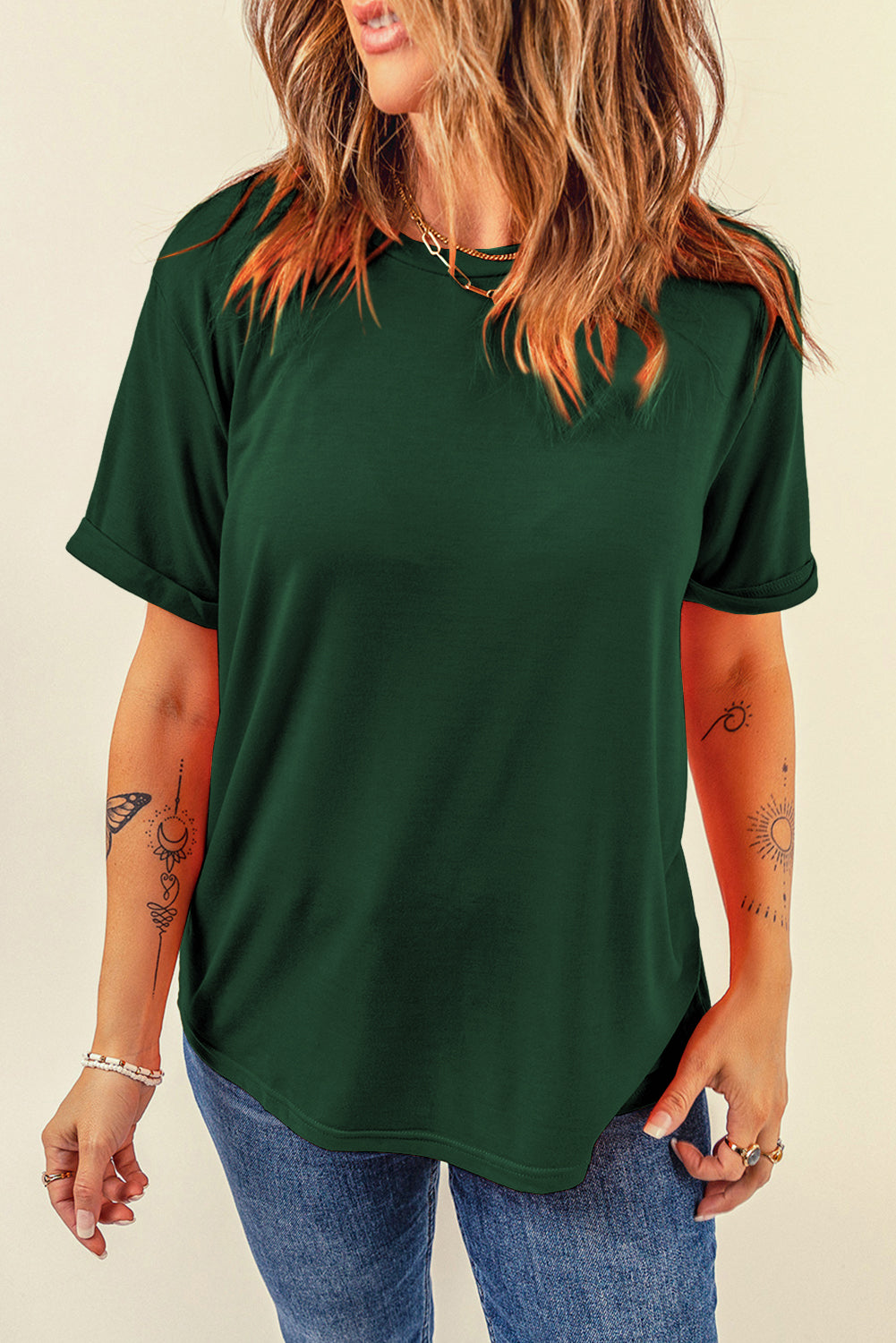 Light Blue Bright Casual Plain Crew Neck Tee
