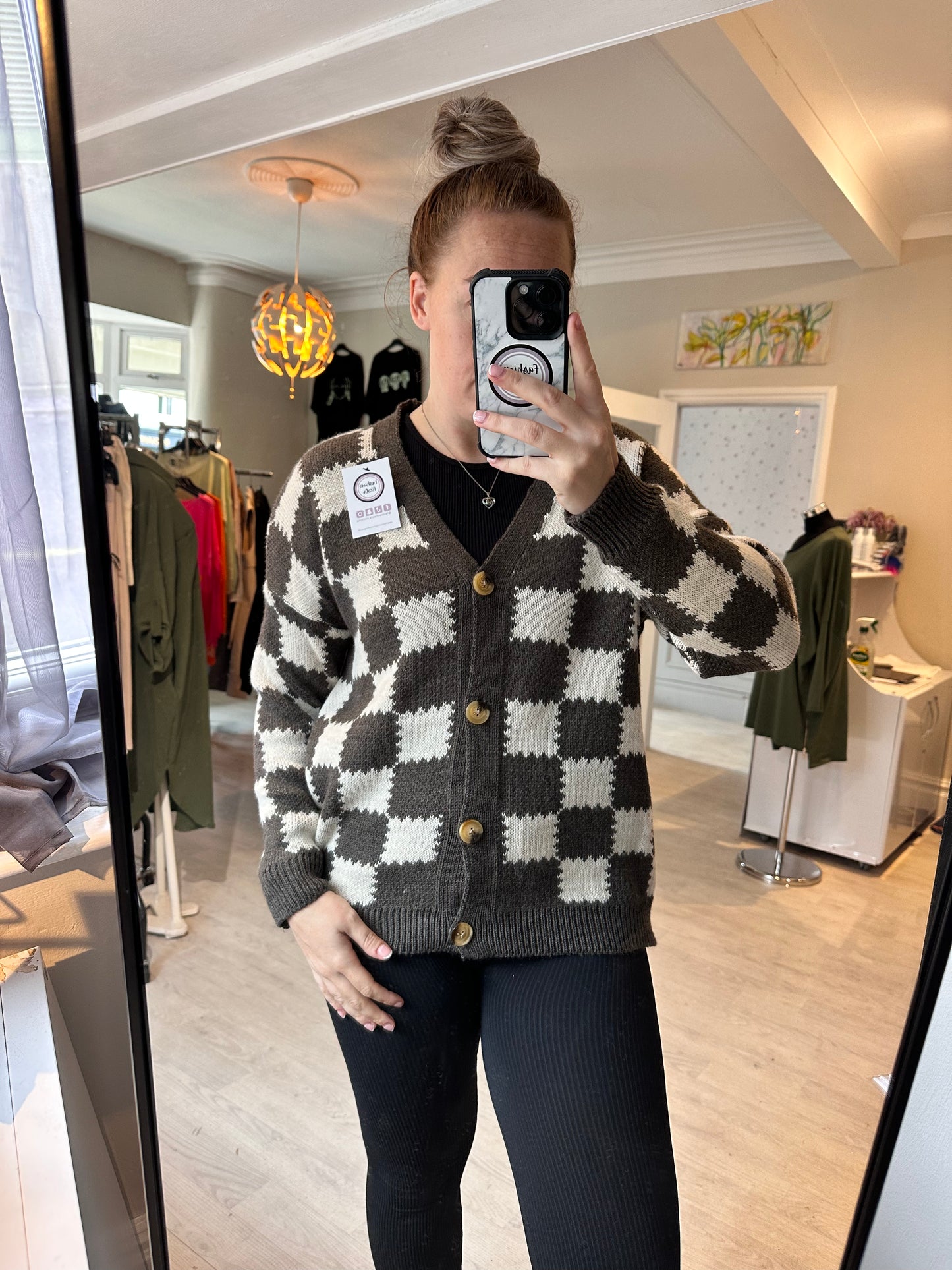 1377 - CHECKED BUTTON CARDIGAN