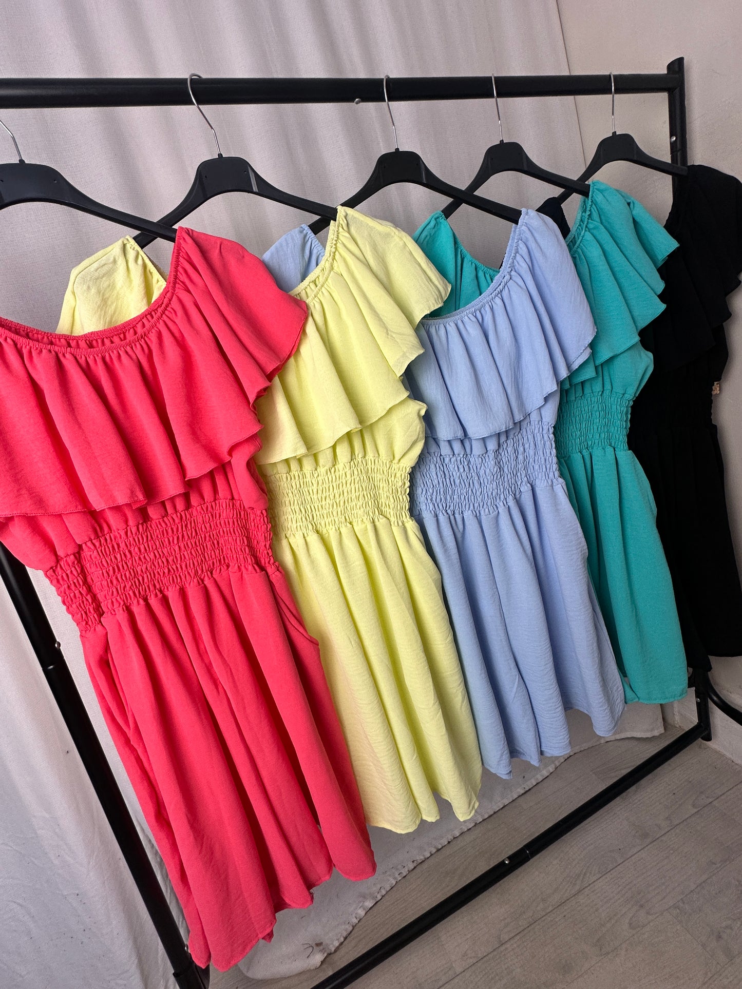 Bardot Frill Shirred Waist Playsuit