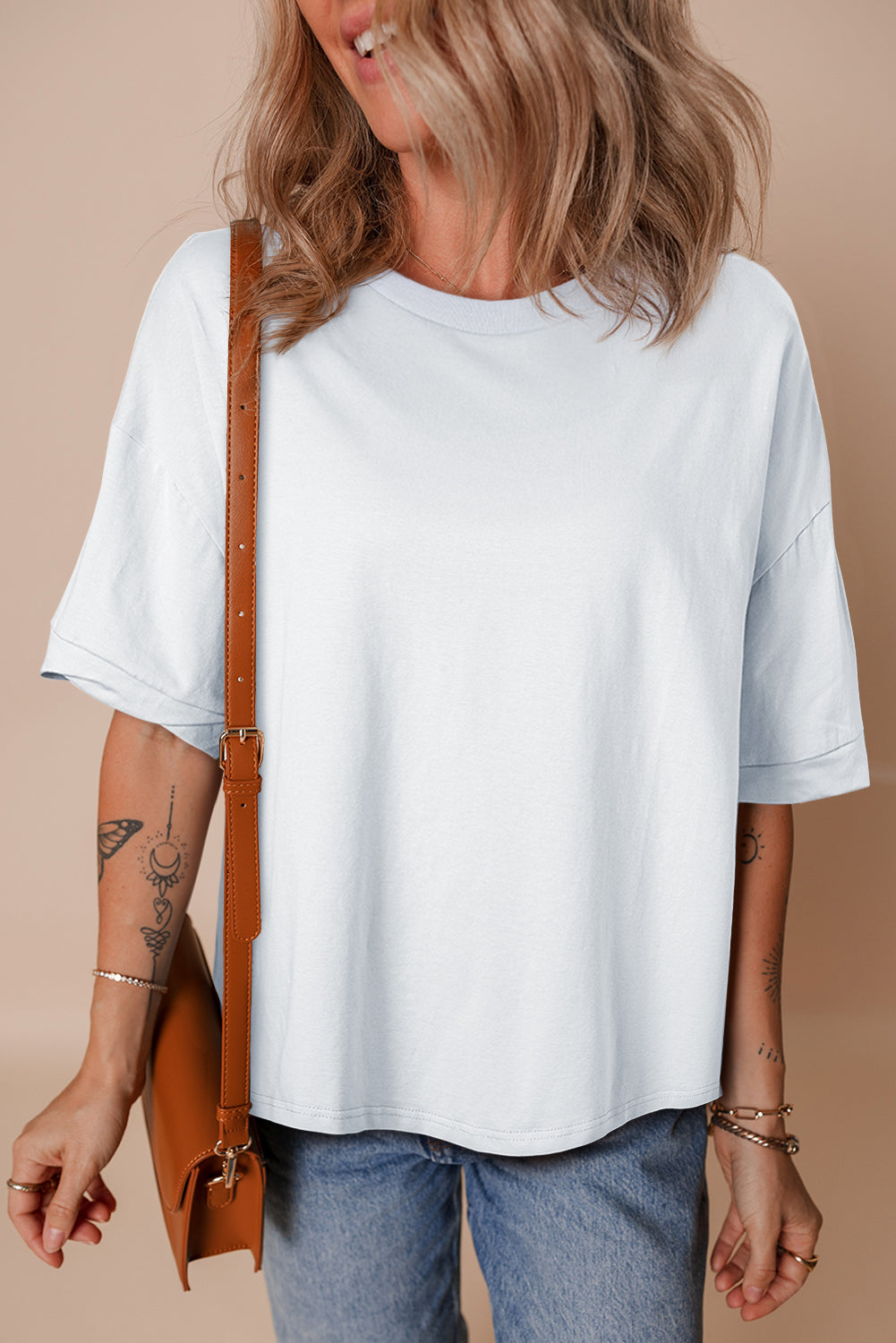Myosotis Loose Half Sleeve Hi Low Hem T Shirt