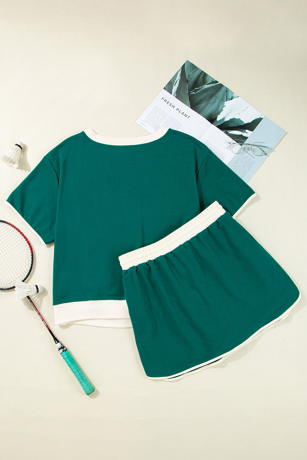 Bonbon Plus Size Contrast Trim T Shirt and Skirt Two Piece Set