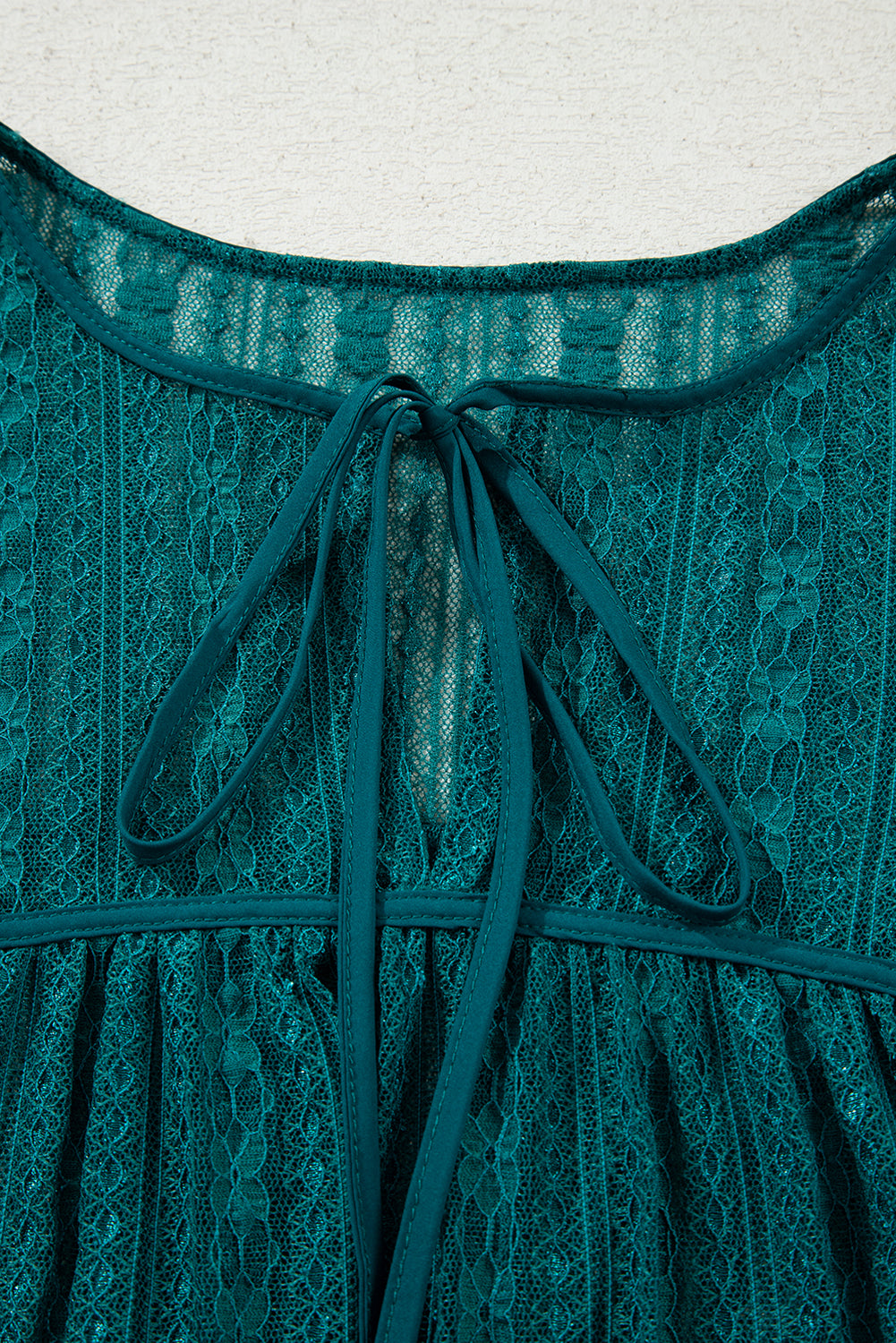 Evergreen Sheer Lace Balloon Sleeve Babydoll Blouse