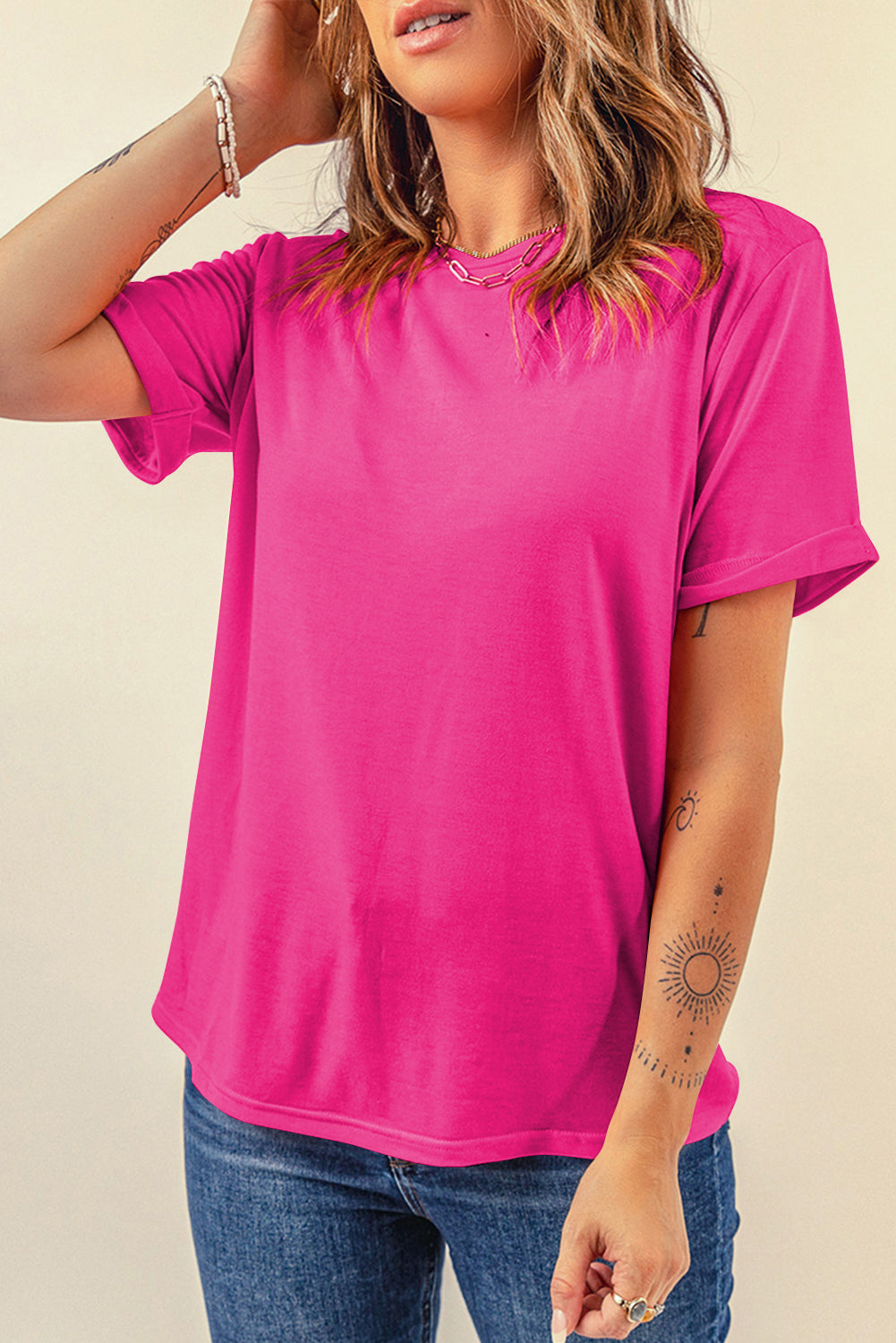 Light Blue Bright Casual Plain Crew Neck Tee