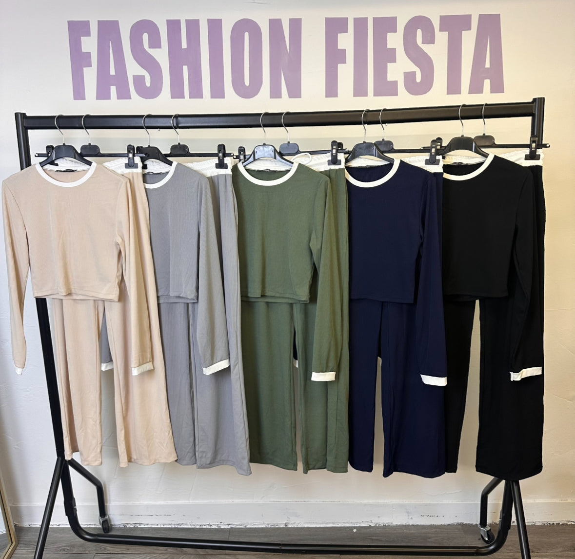 1840 - Ribbed Long Sleeve Straight Leg Loungewear Set
