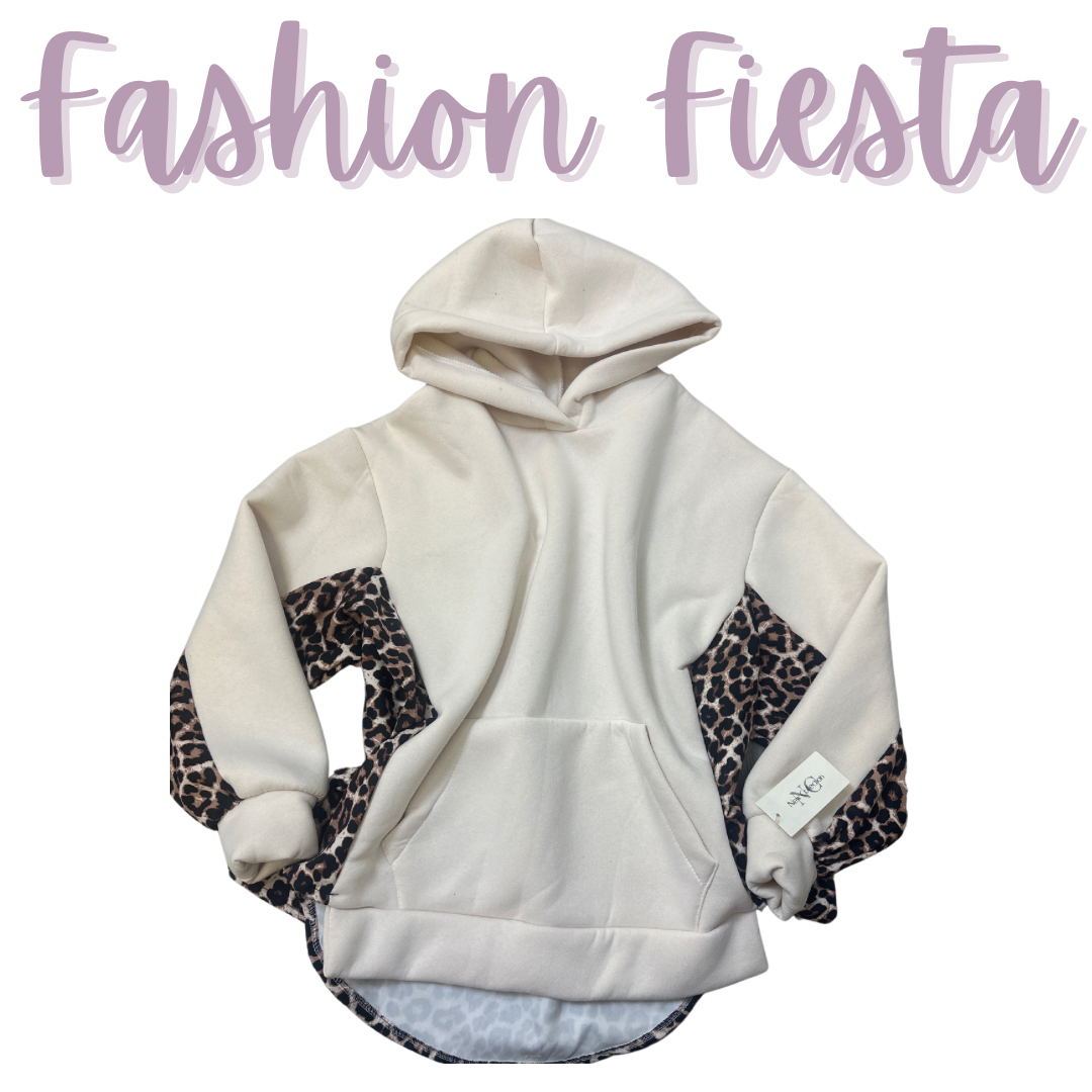 1851 - Beige Leopard Back Hoodie