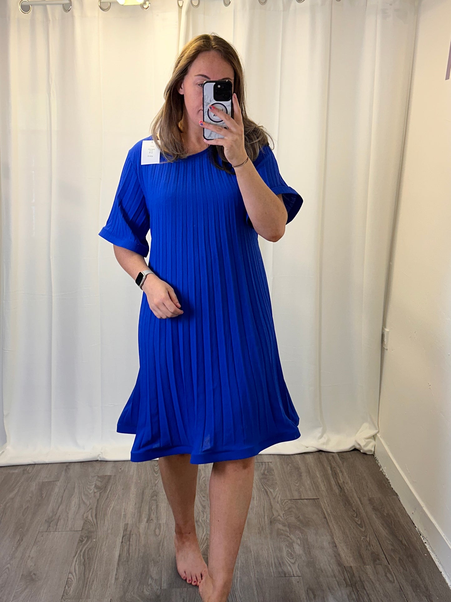 1637 - Pleated Midi Belt Dress