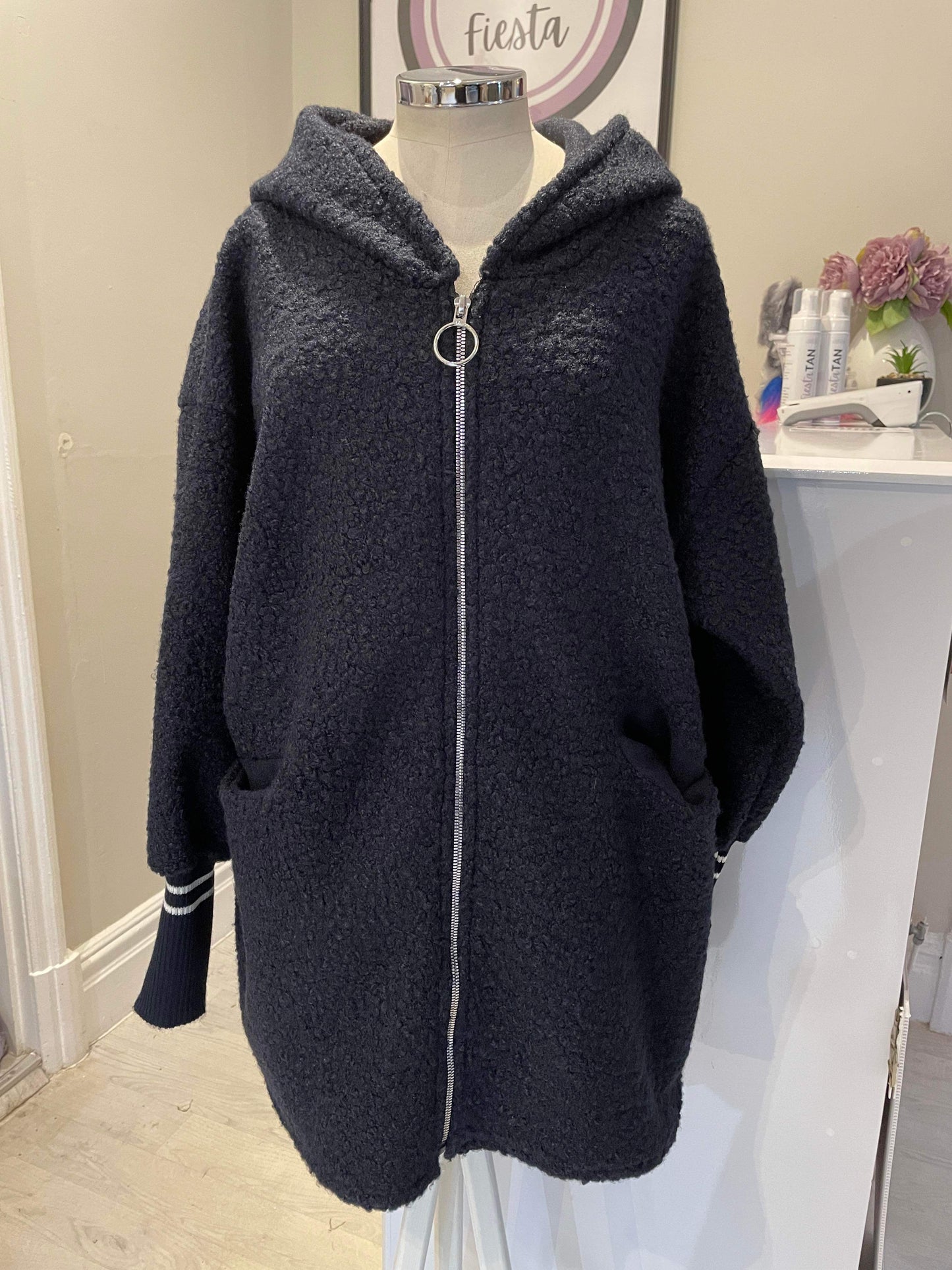 1415 - TEDDY MATERIAL CUFFED ZIP UP JACKET