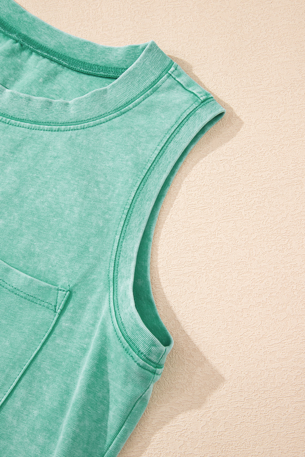 Beau Blue Mineral Wash Patched Chest Pocket Casual Tank Top
