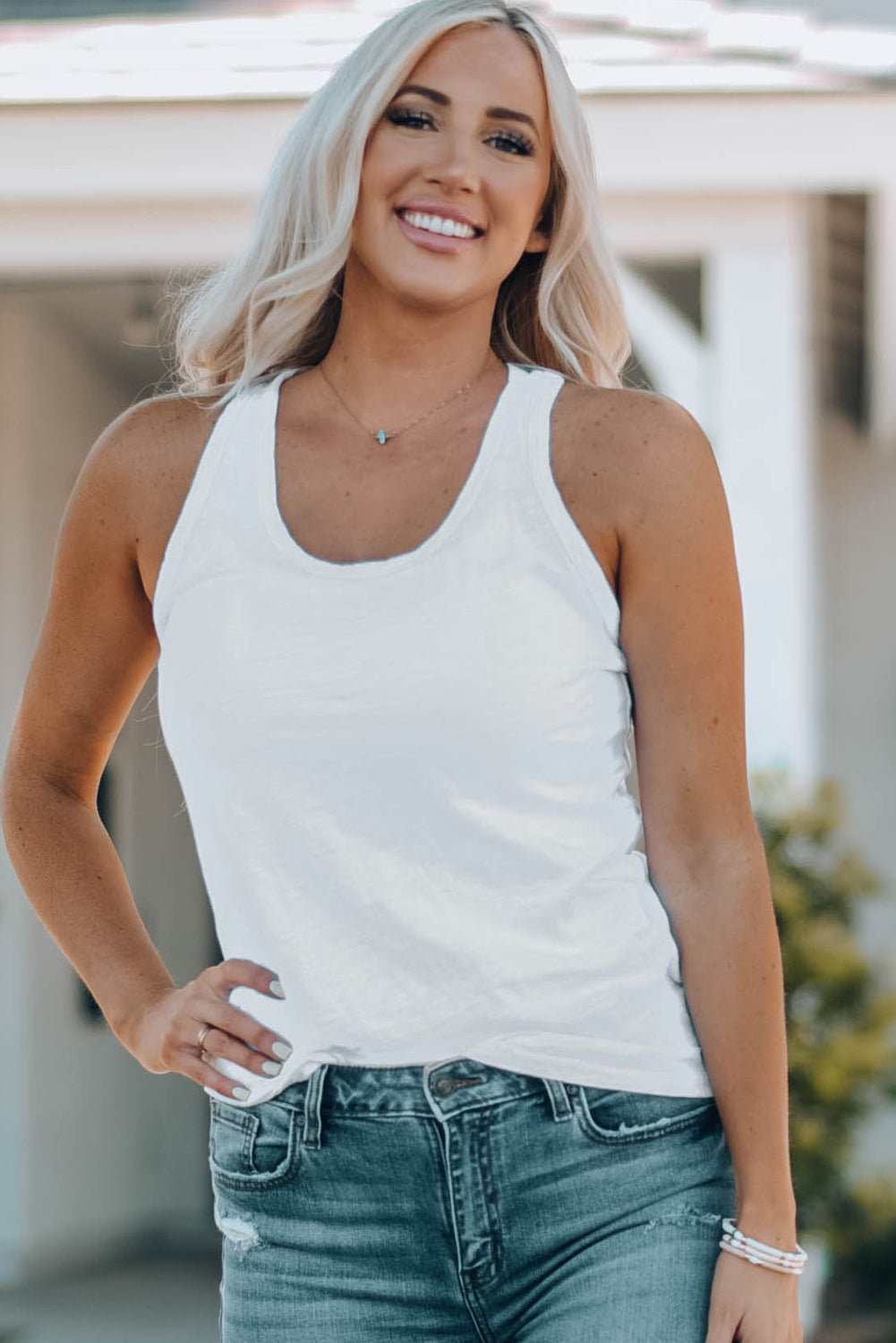 Black Scoop Neck Basic Solid Tank Top