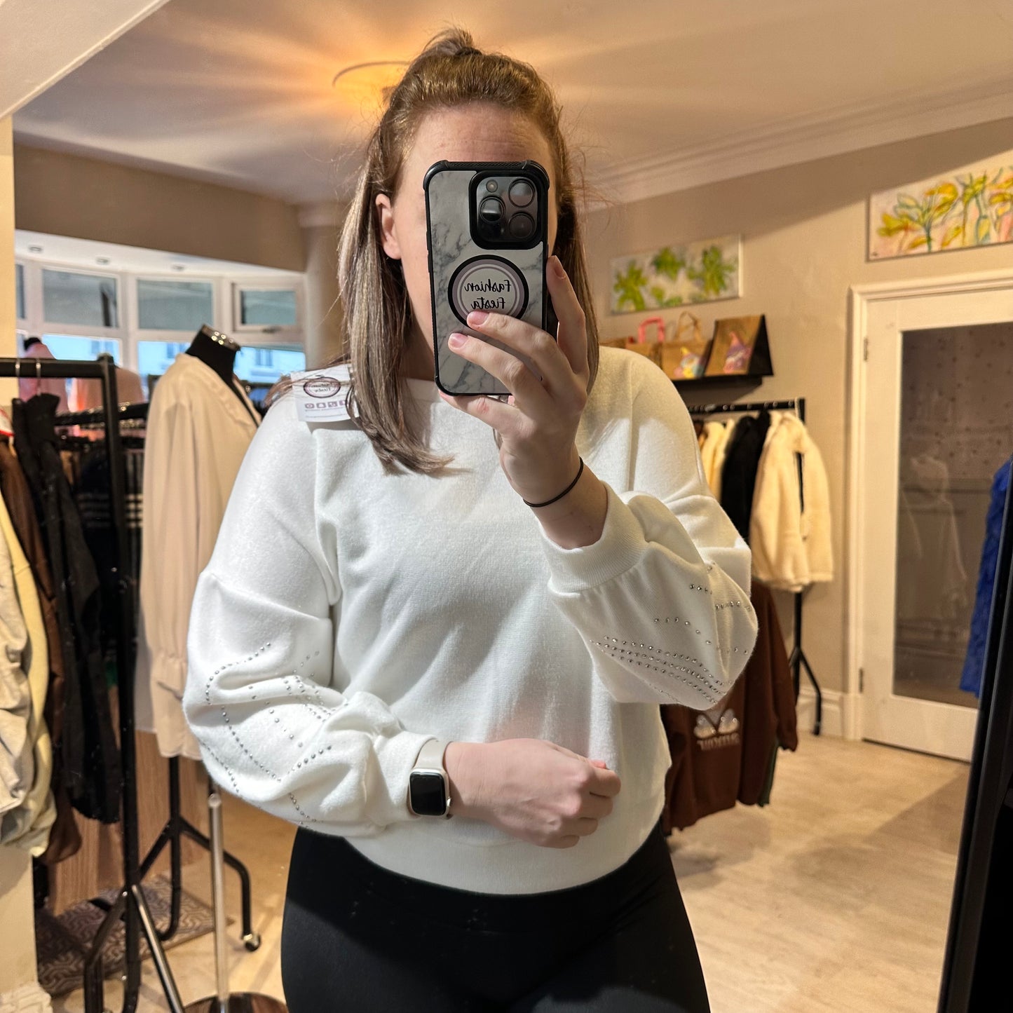 1516 - DIAMANTÉ DETAIL SLEEVE ROUND NECK JUMPER