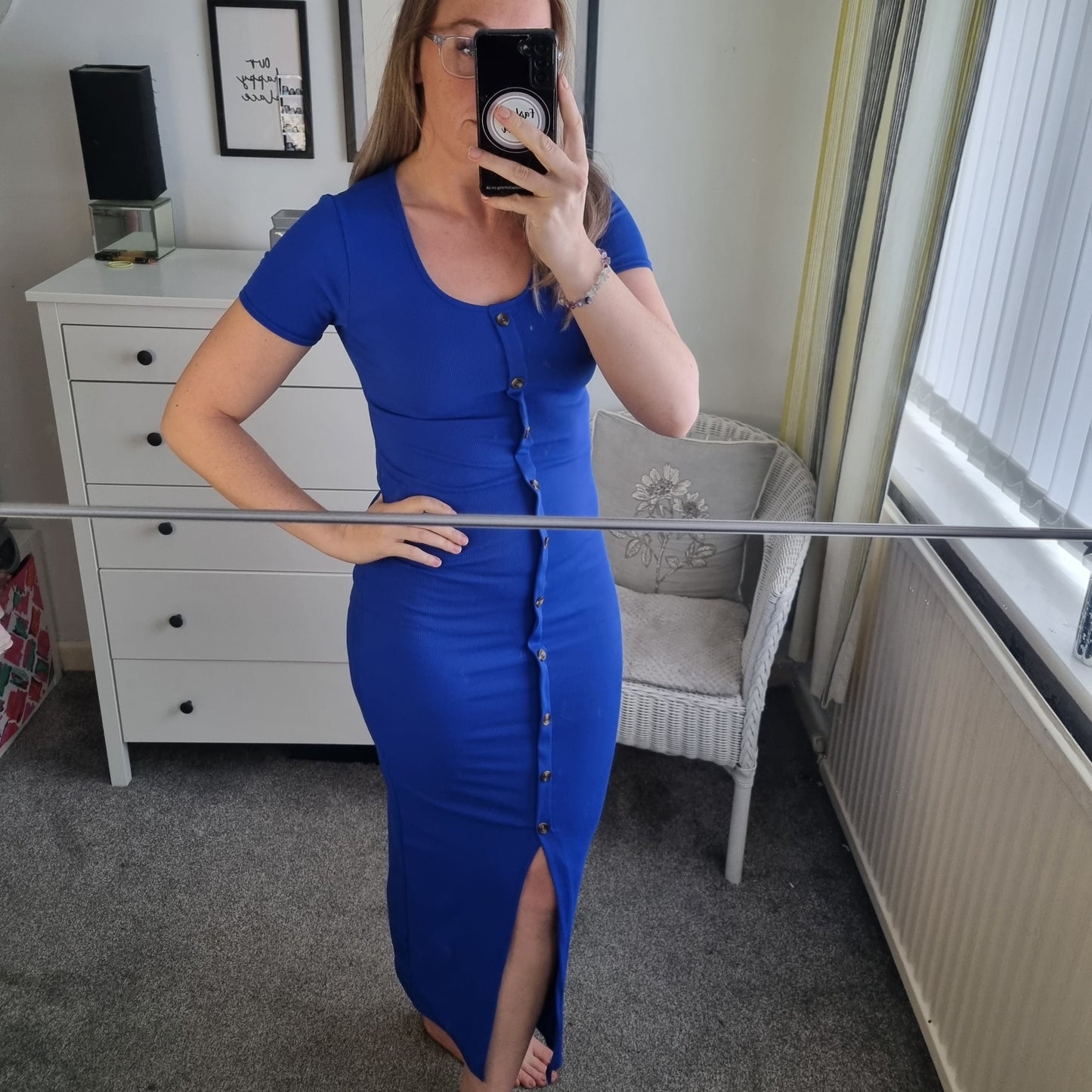 1204 - Ribbed Fitted Short Sleeve Maxi Dress