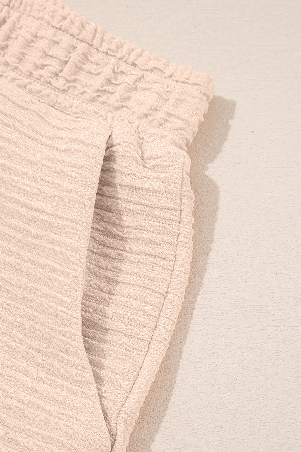 Pink Textured V Neck T Shirt and Shorts Set