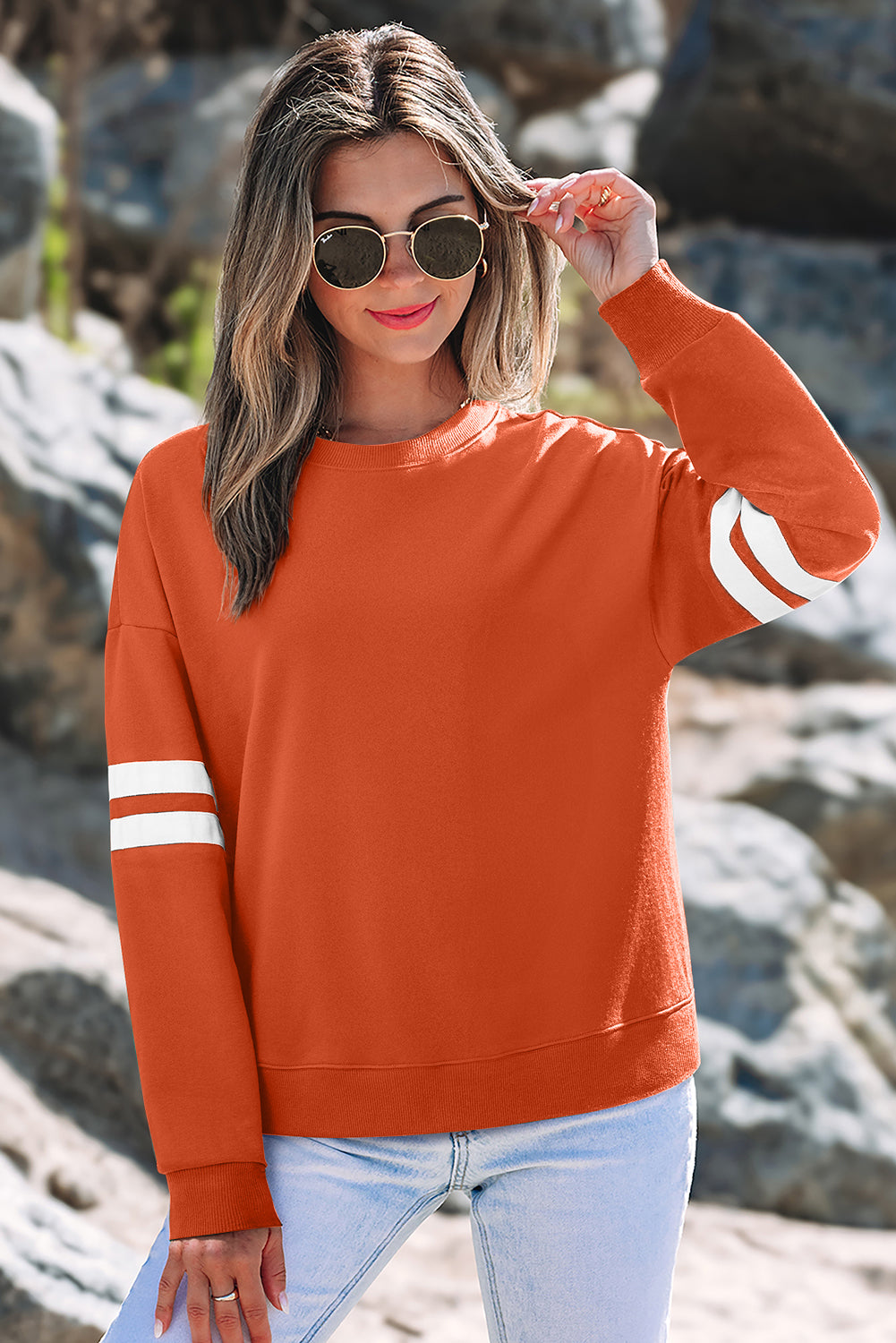 Black Varsity Striped Detail Drop Shoulder Oversized Sweatshirt