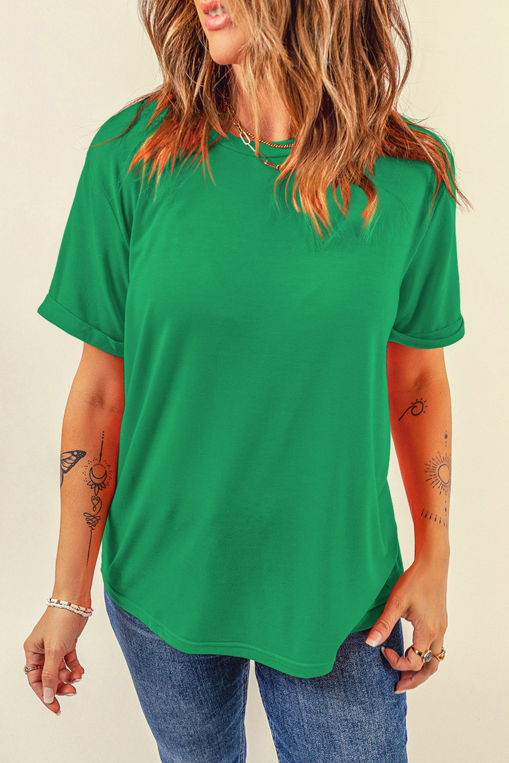 Light Blue Bright Casual Plain Crew Neck Tee