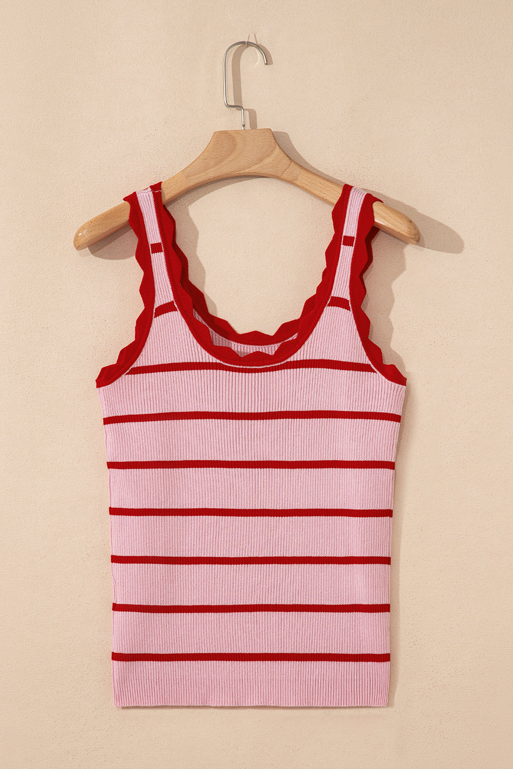 Black Striped Scalloped Edge U Neck Sleeveless Sweater Vest