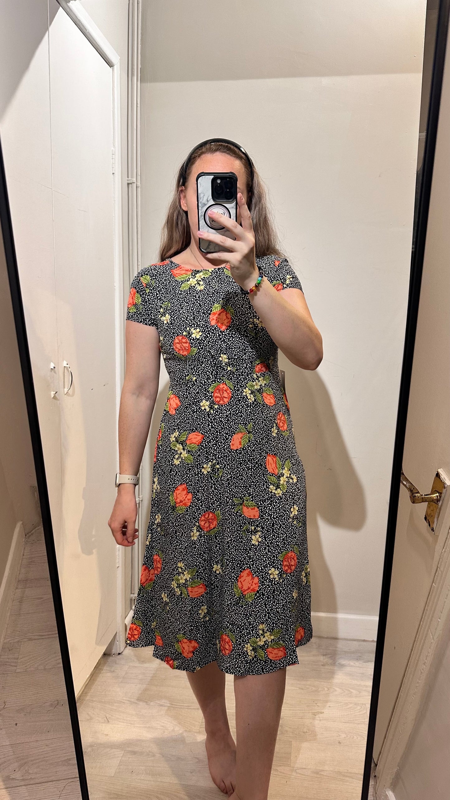 1367 - BLACK AND WHITE FLORAL MIDI DRESS