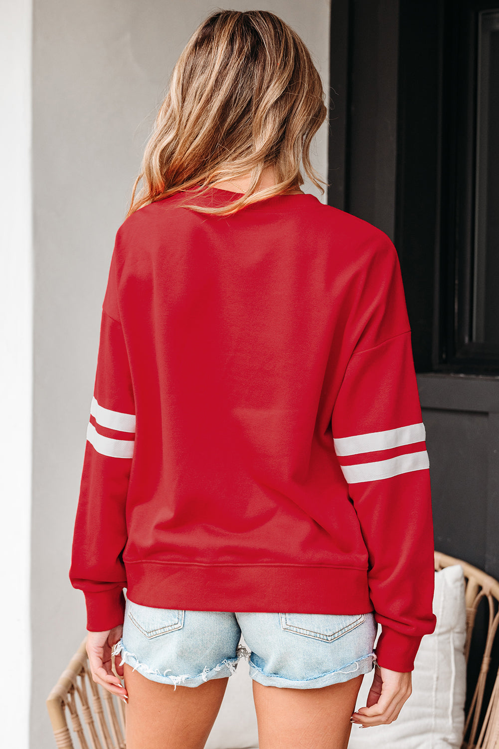 Black Varsity Striped Detail Drop Shoulder Oversized Sweatshirt