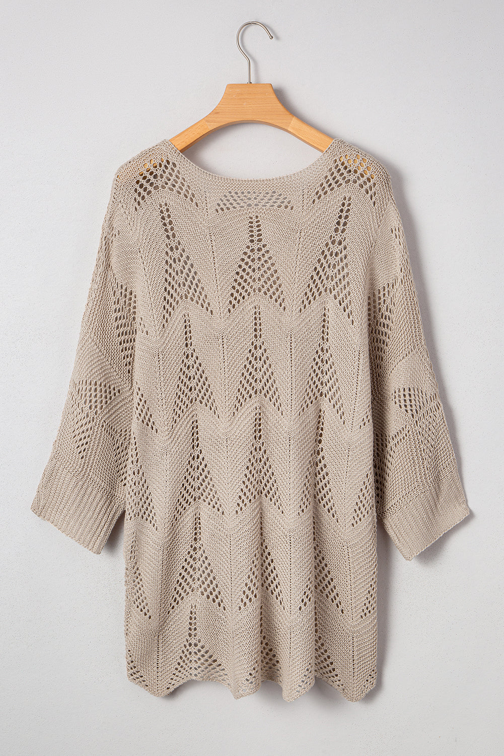 Seagrass Hollow Out Knit 7/8 Sleeve Casual Sweater