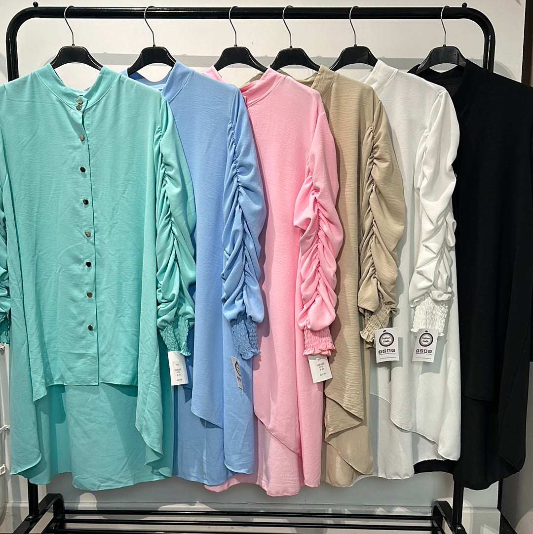 1517 - RUCHED LONG SLEEVE GOLD BUTTON TOP