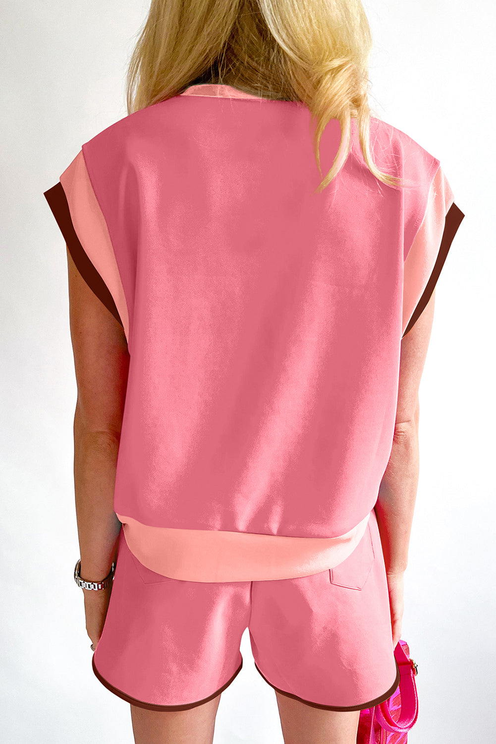 Blue Contrast Trim Cap Sleeve Tee Shorts Set