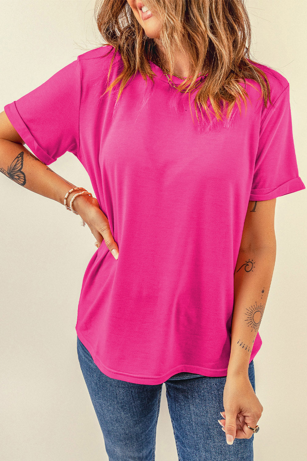 Light Blue Bright Casual Plain Crew Neck Tee