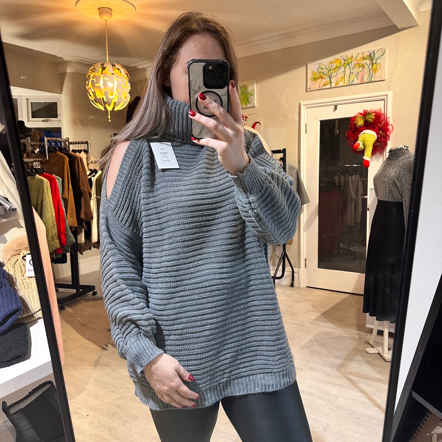 1485 - CHUNKY KNIT POLAR NECK COLD SHOULDER JUMPER