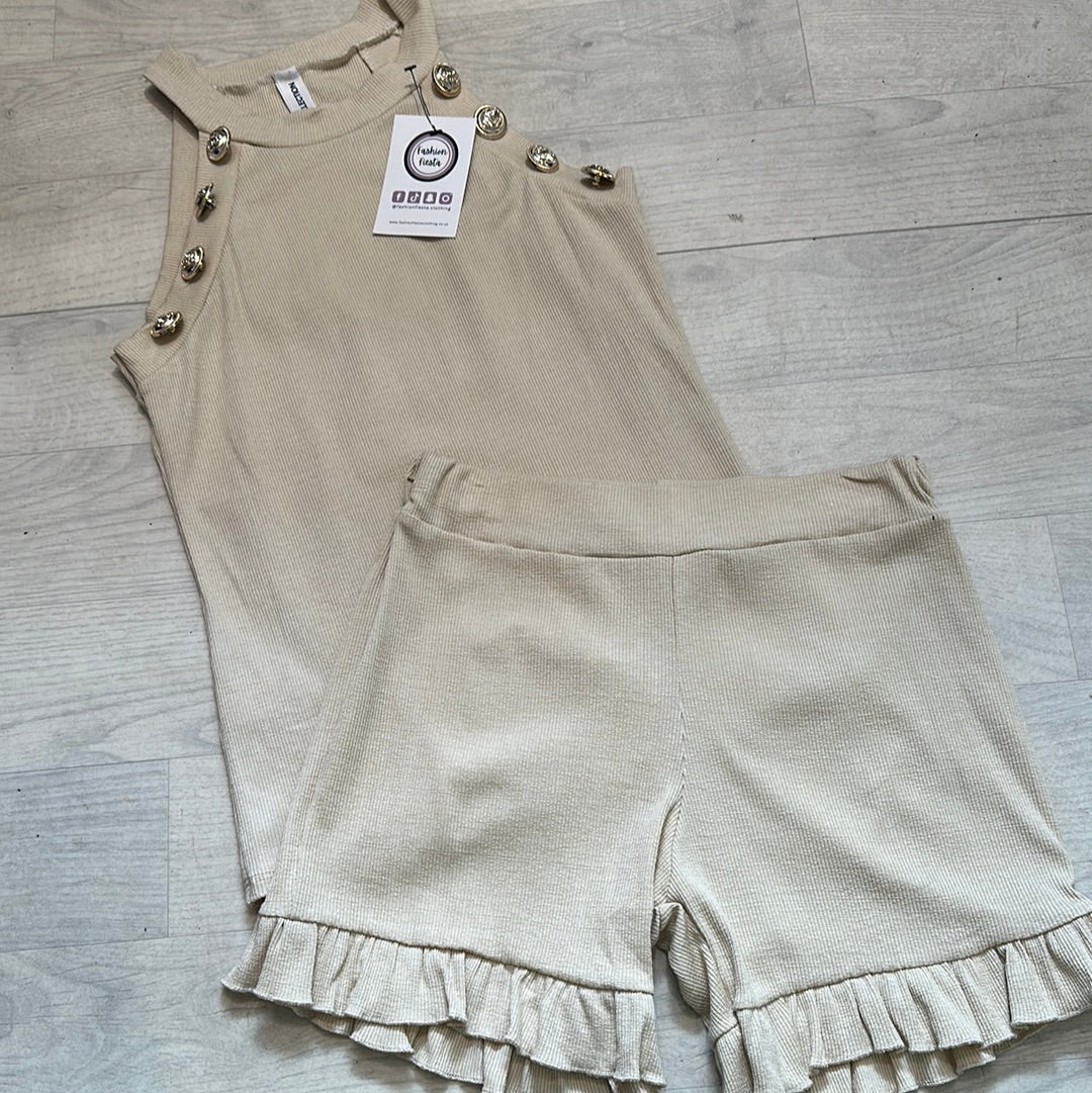 1584 - Button Detail Frill Short Set