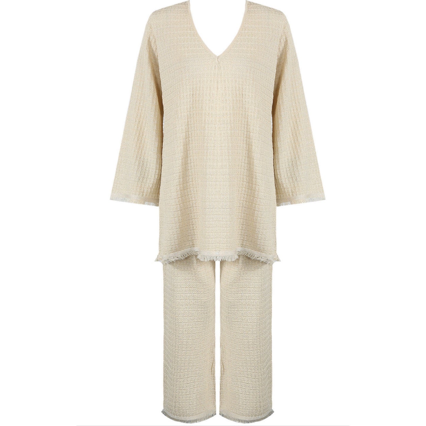 1690 - Beige Waffle Oversized Top + Trouser Set